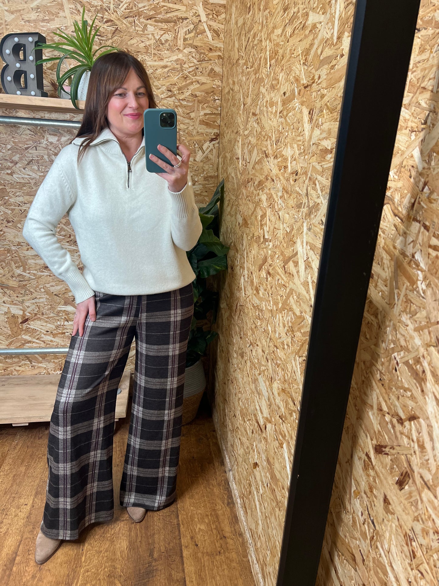 Checked Wide Leg Trousers