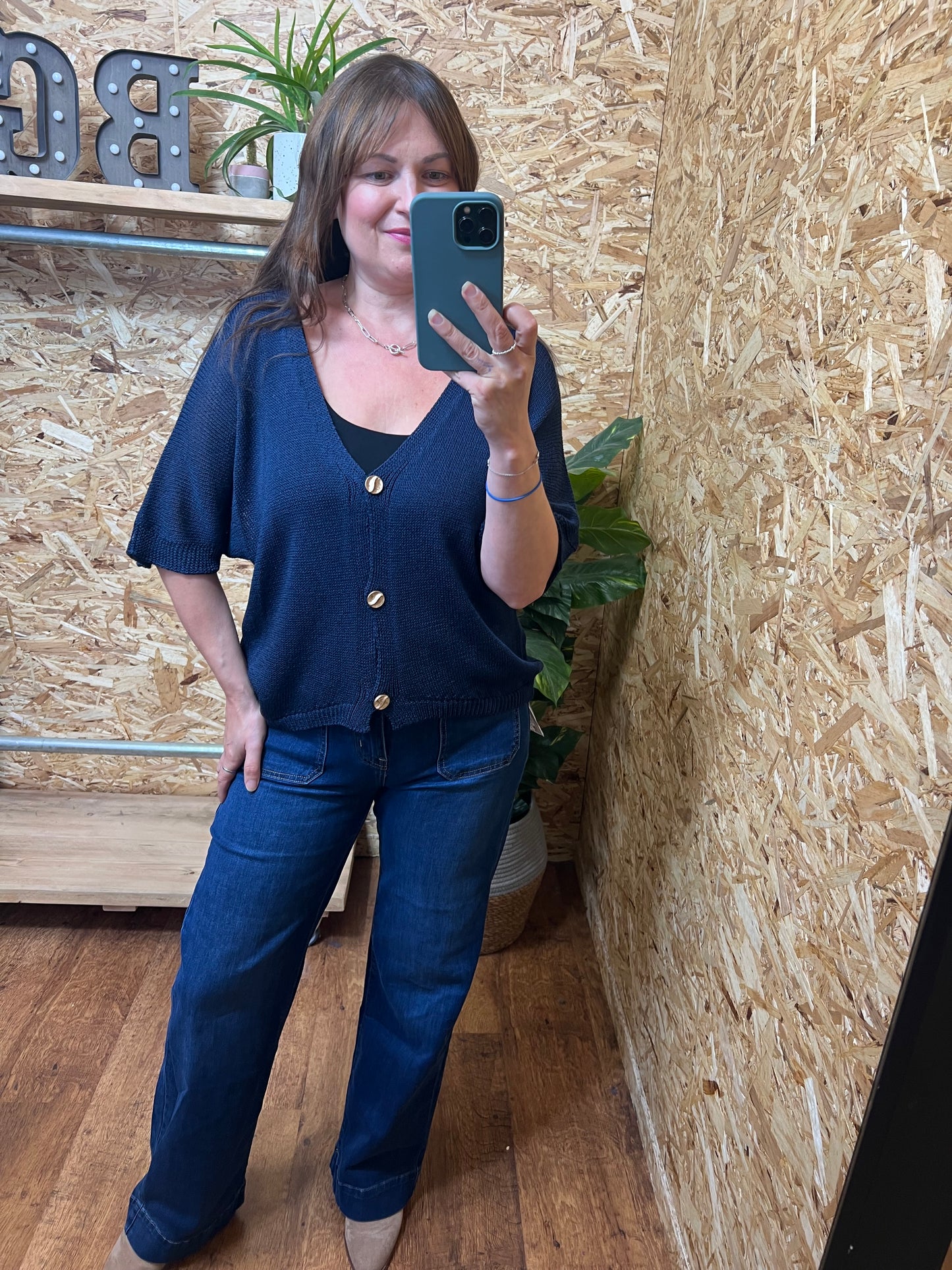 Gold Button Short Cardigan