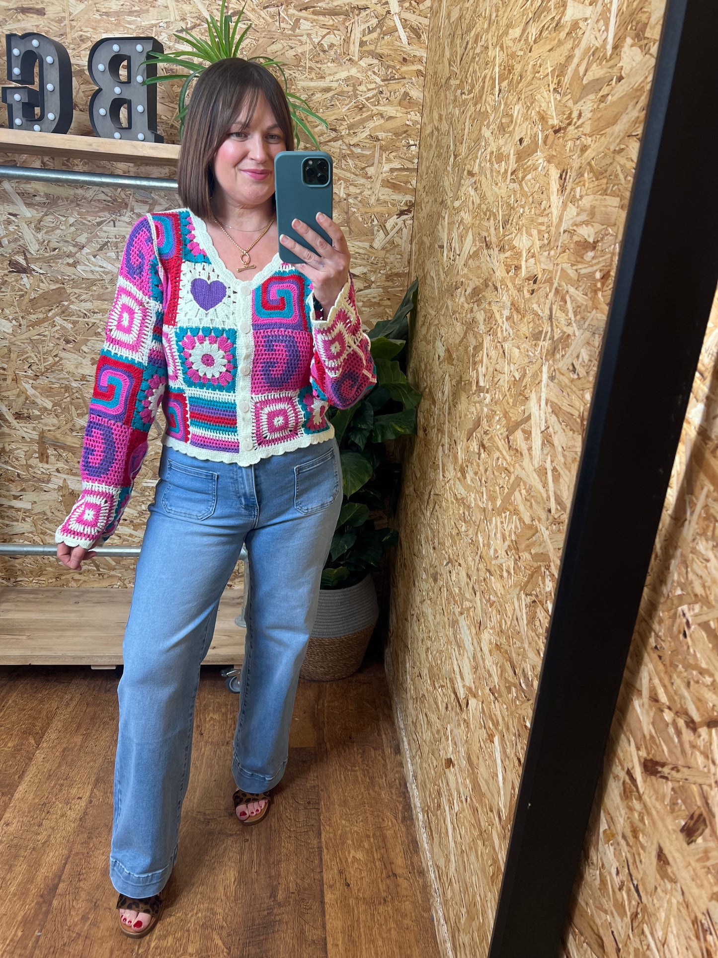 Smiley Heart Crochet Cardigan