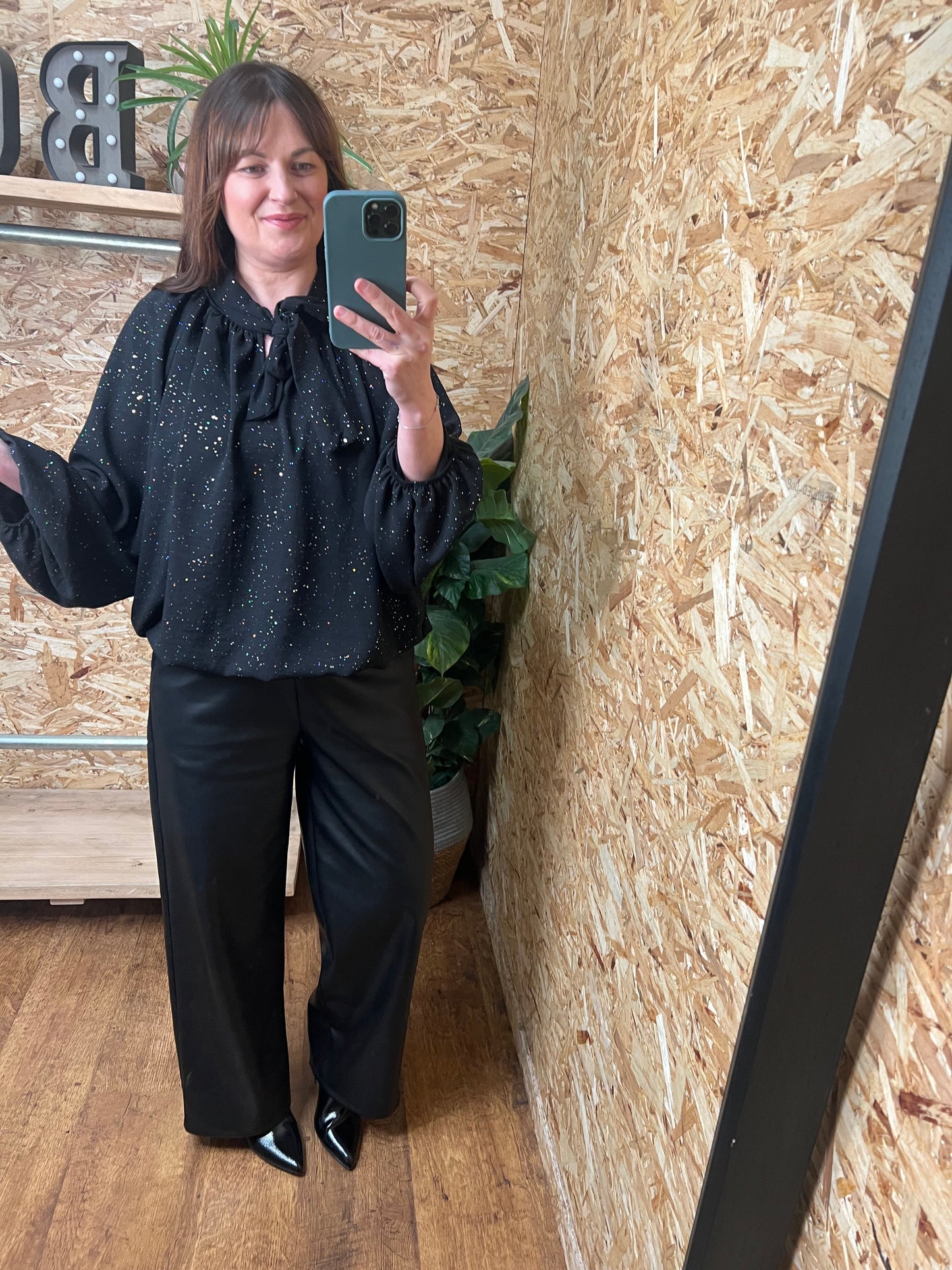 Seam Front Faux Leather Trousers