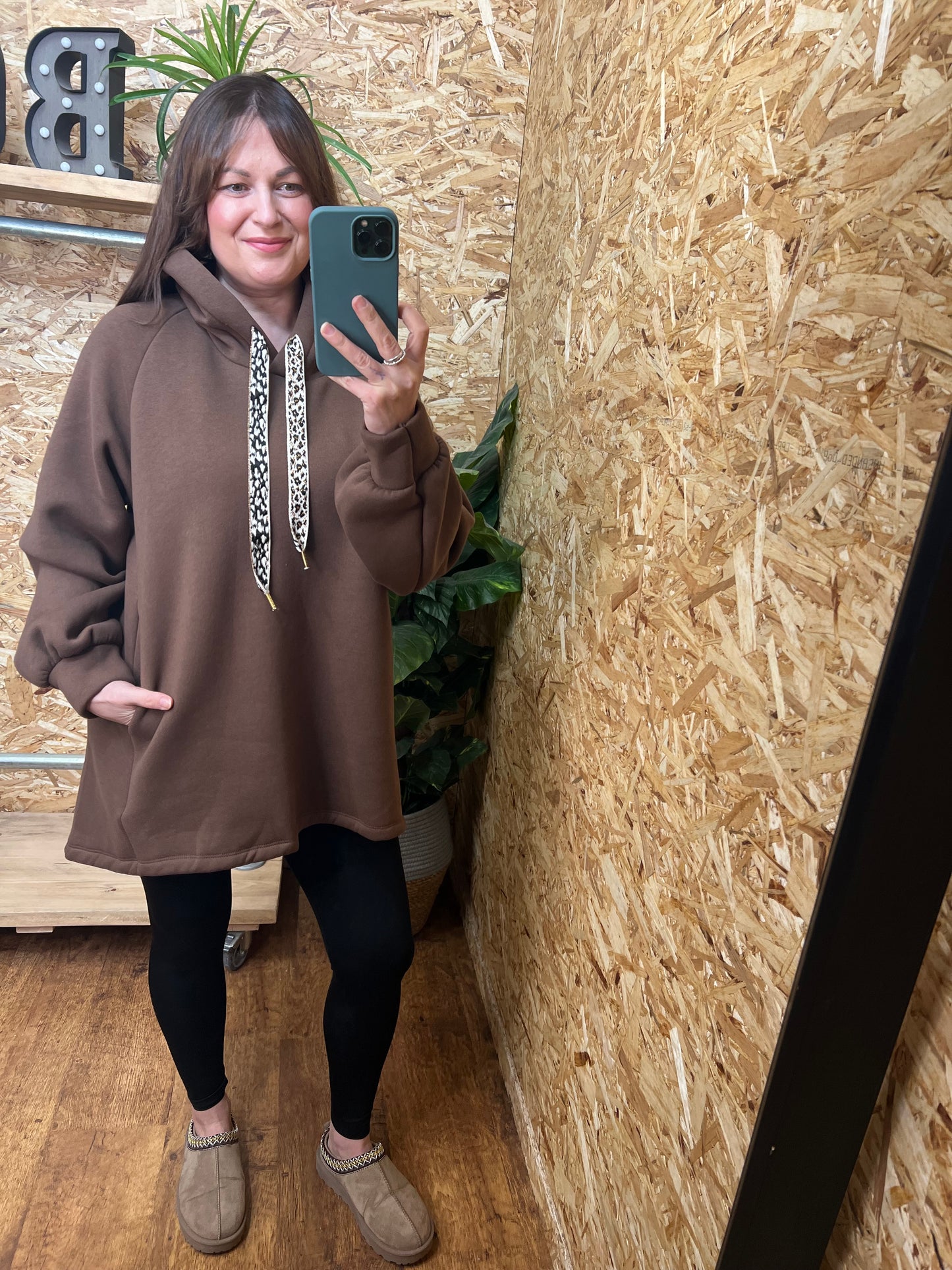 Fleece Lined Leopard Tie Hoodie