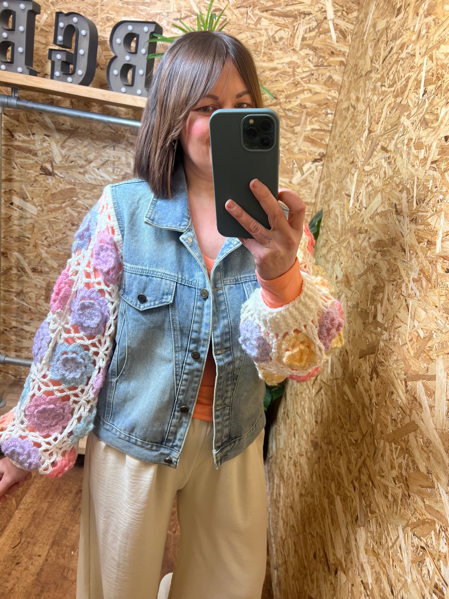 Crochet Sleeve Denim Jacket