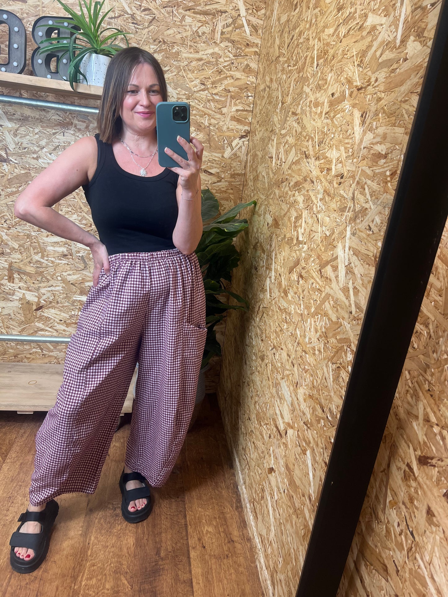 Gingham Barrel Leg Trousers