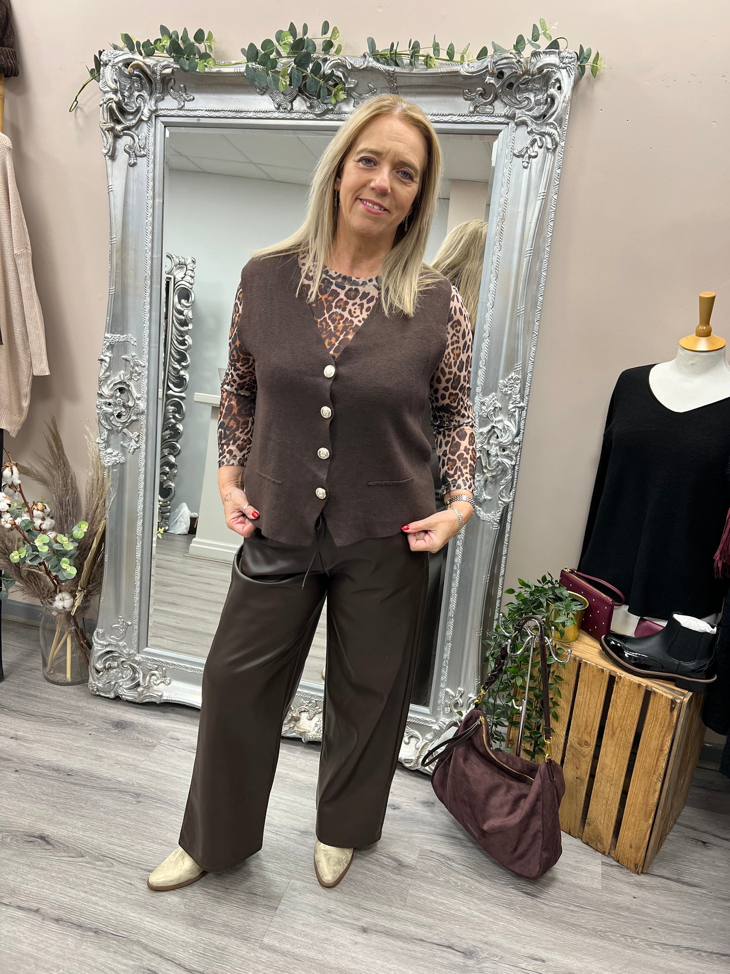 Faux Leather Wide Leg Trousers