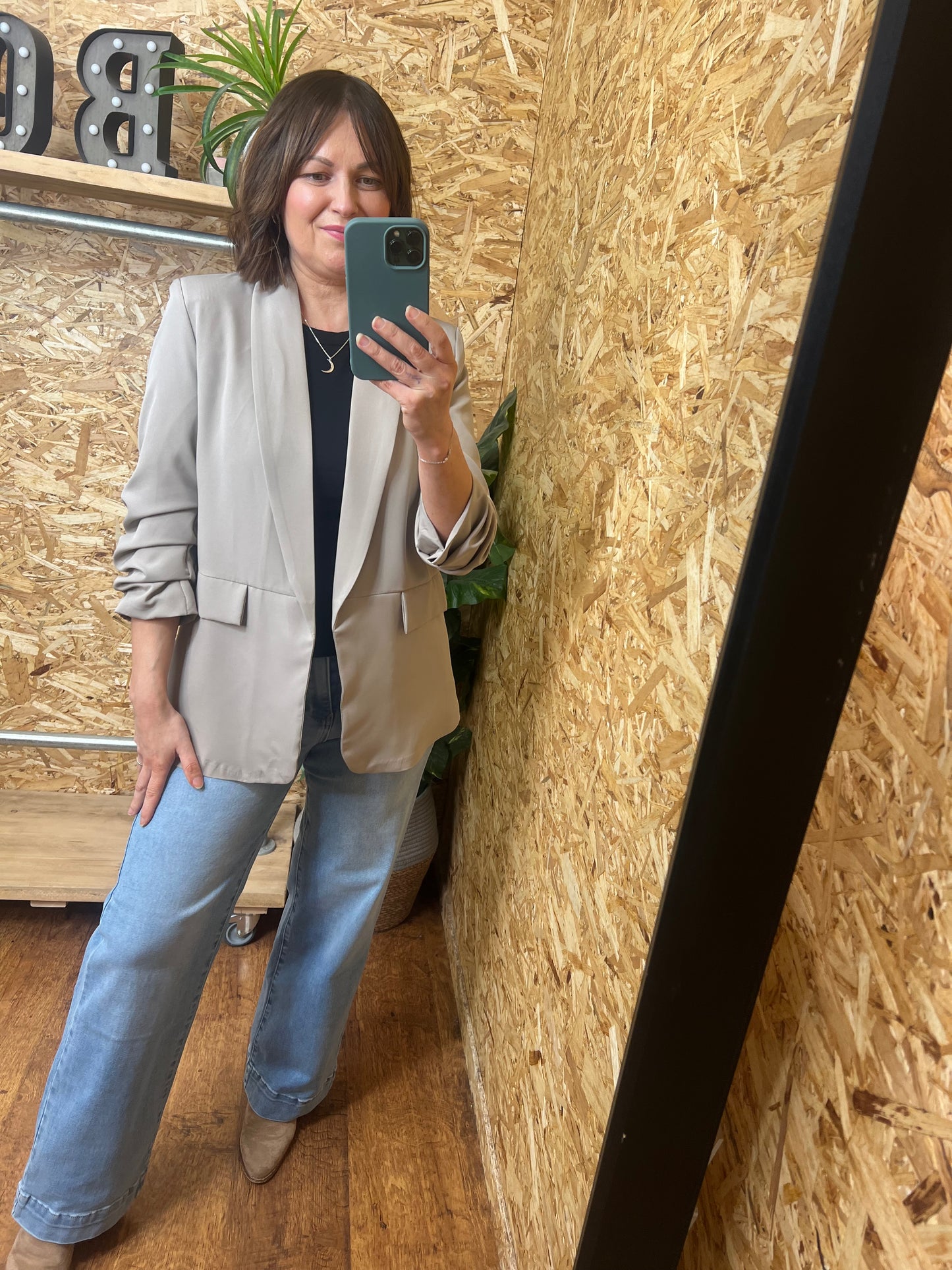 Mocha Ruched Sleeve Blazer