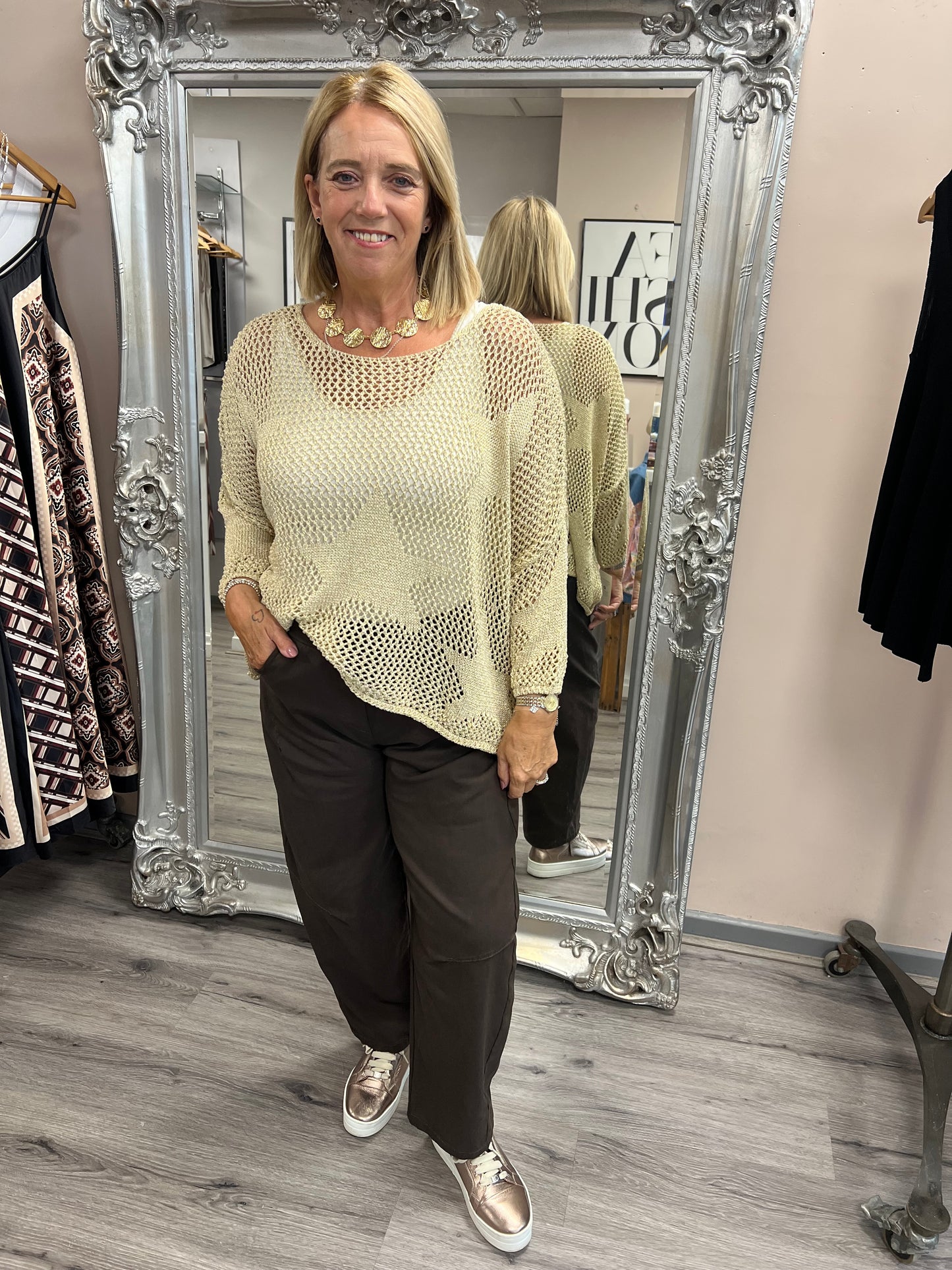 Pre Order*Due 12th Aug Gold Lurex Star Knit