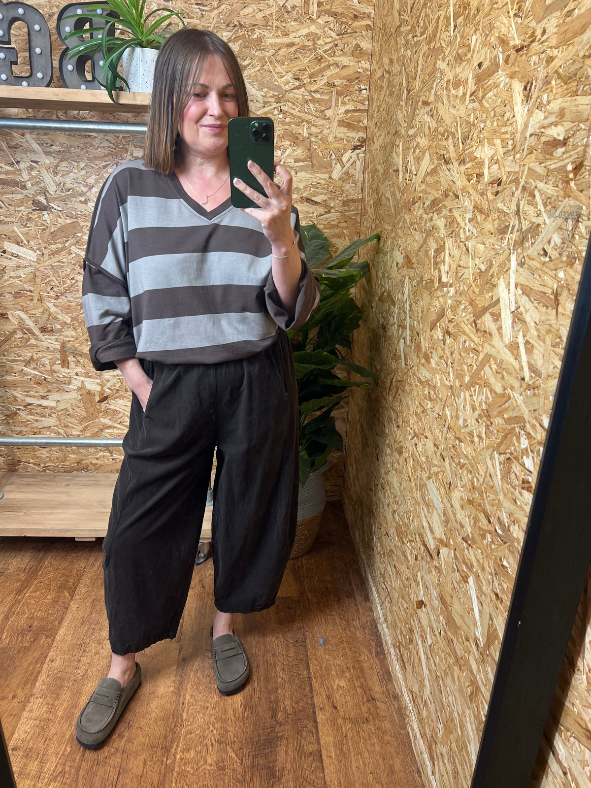 Oversized Striped V Neck