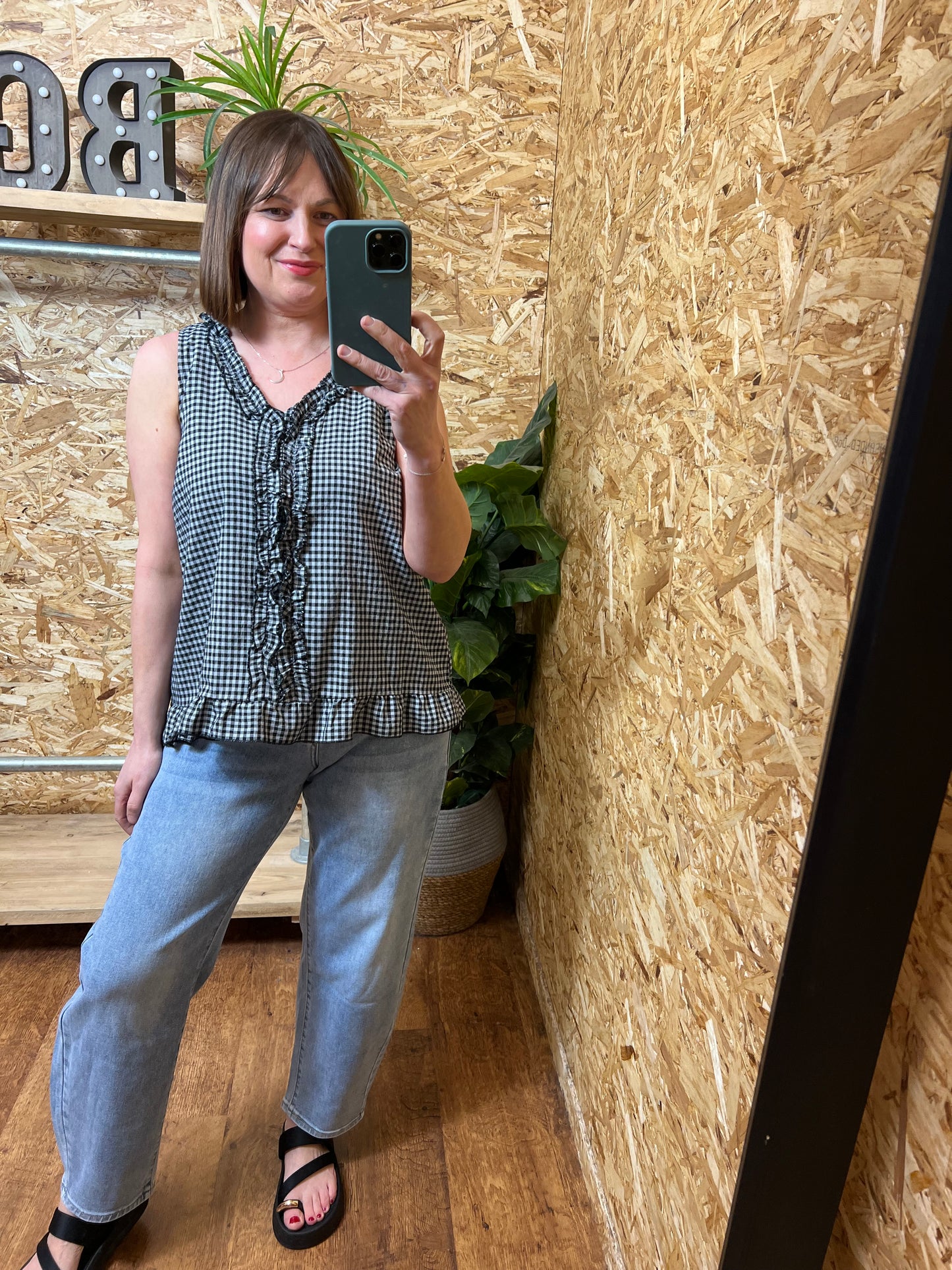 Gingham Frill Top