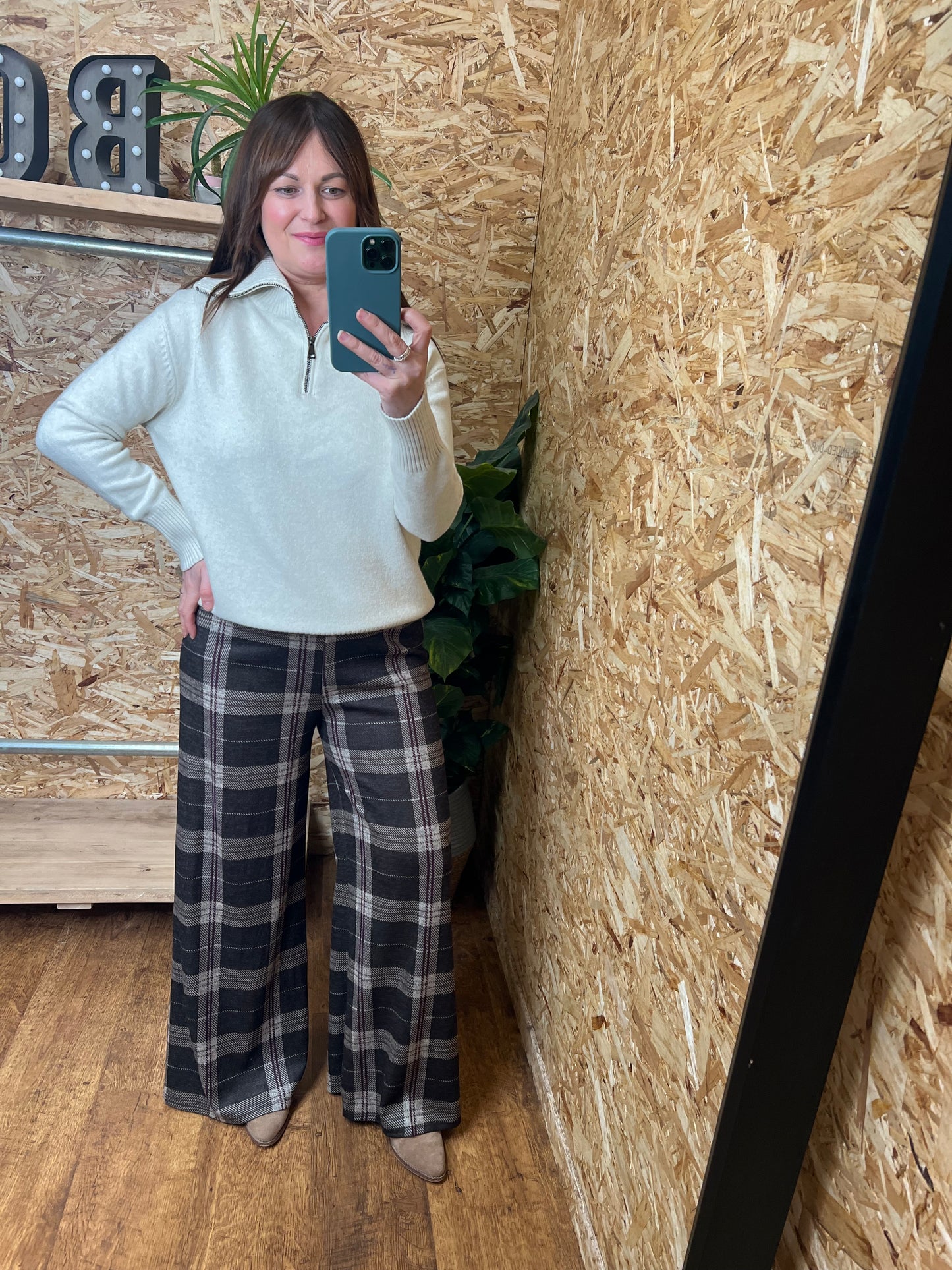 Checked Wide Leg Trousers