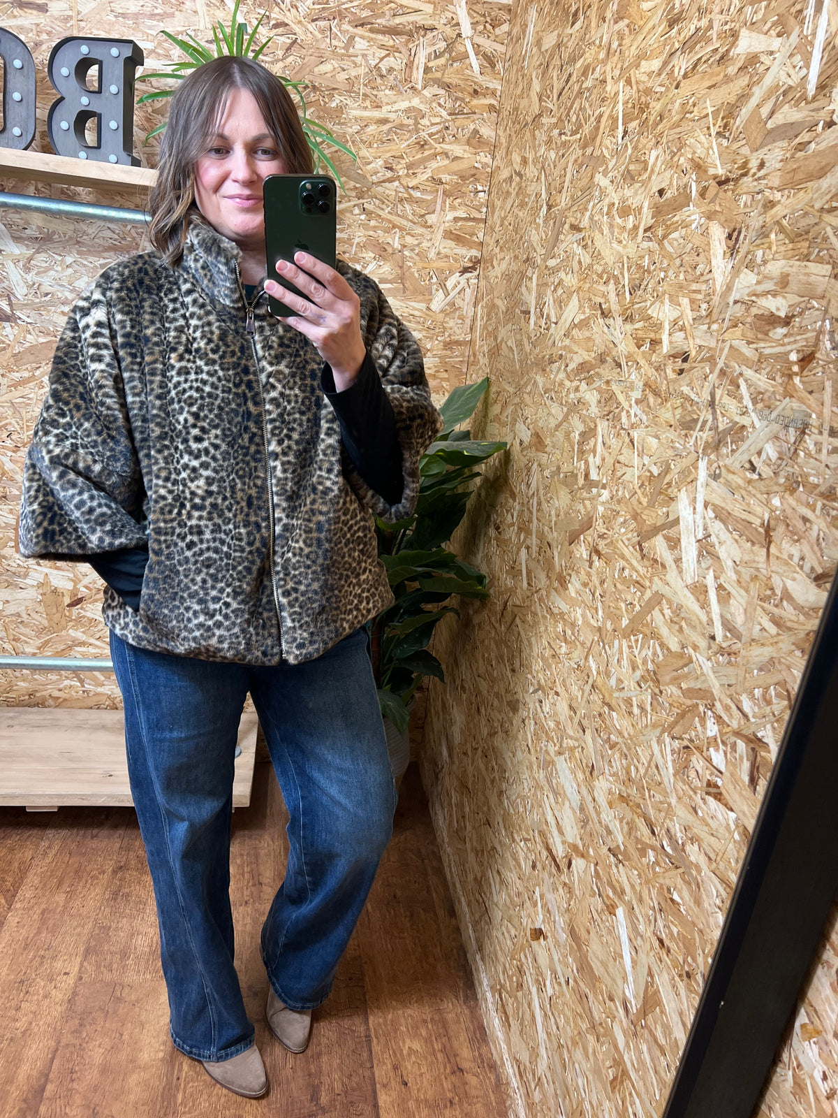 Leopard 3/4 Sleeve Fur Jacket