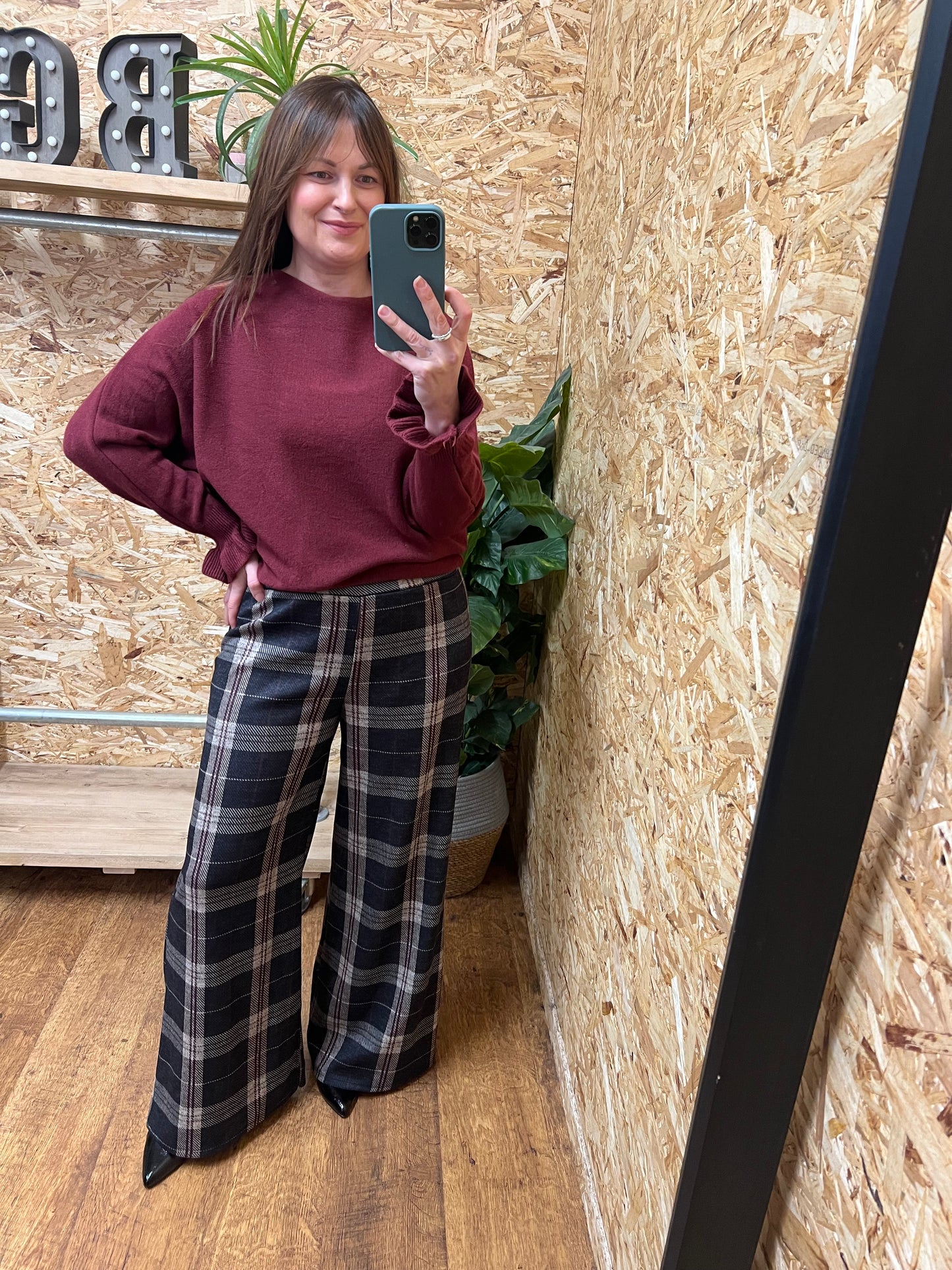 Checked Wide Leg Trousers