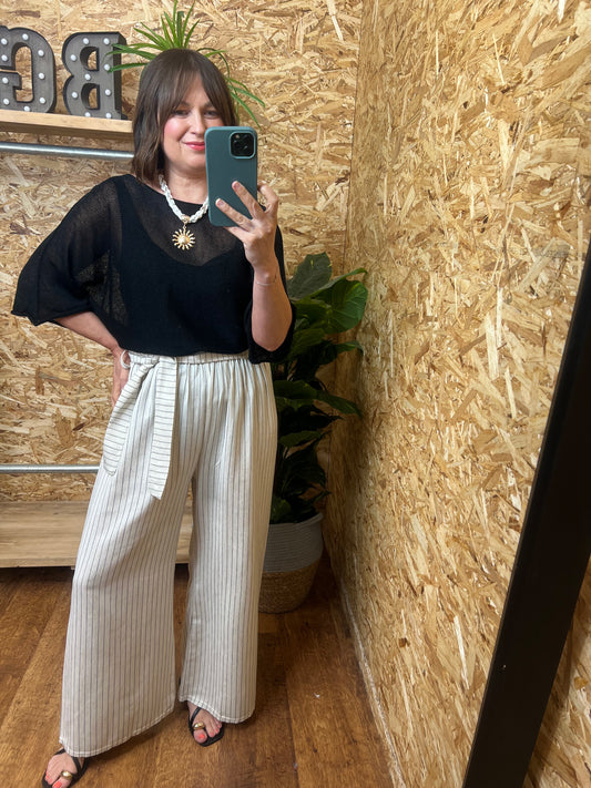 Tie Belt Stripe Trousers