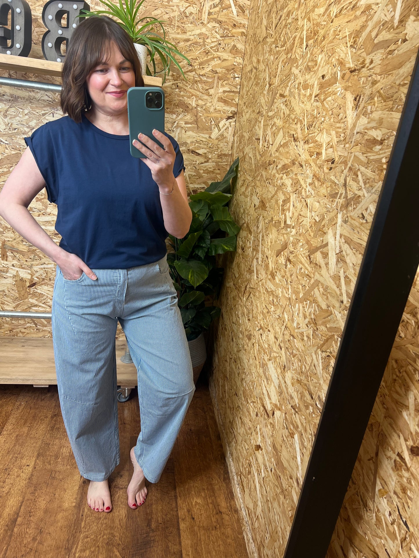 Stripe Denim Barrel Leg Trousers
