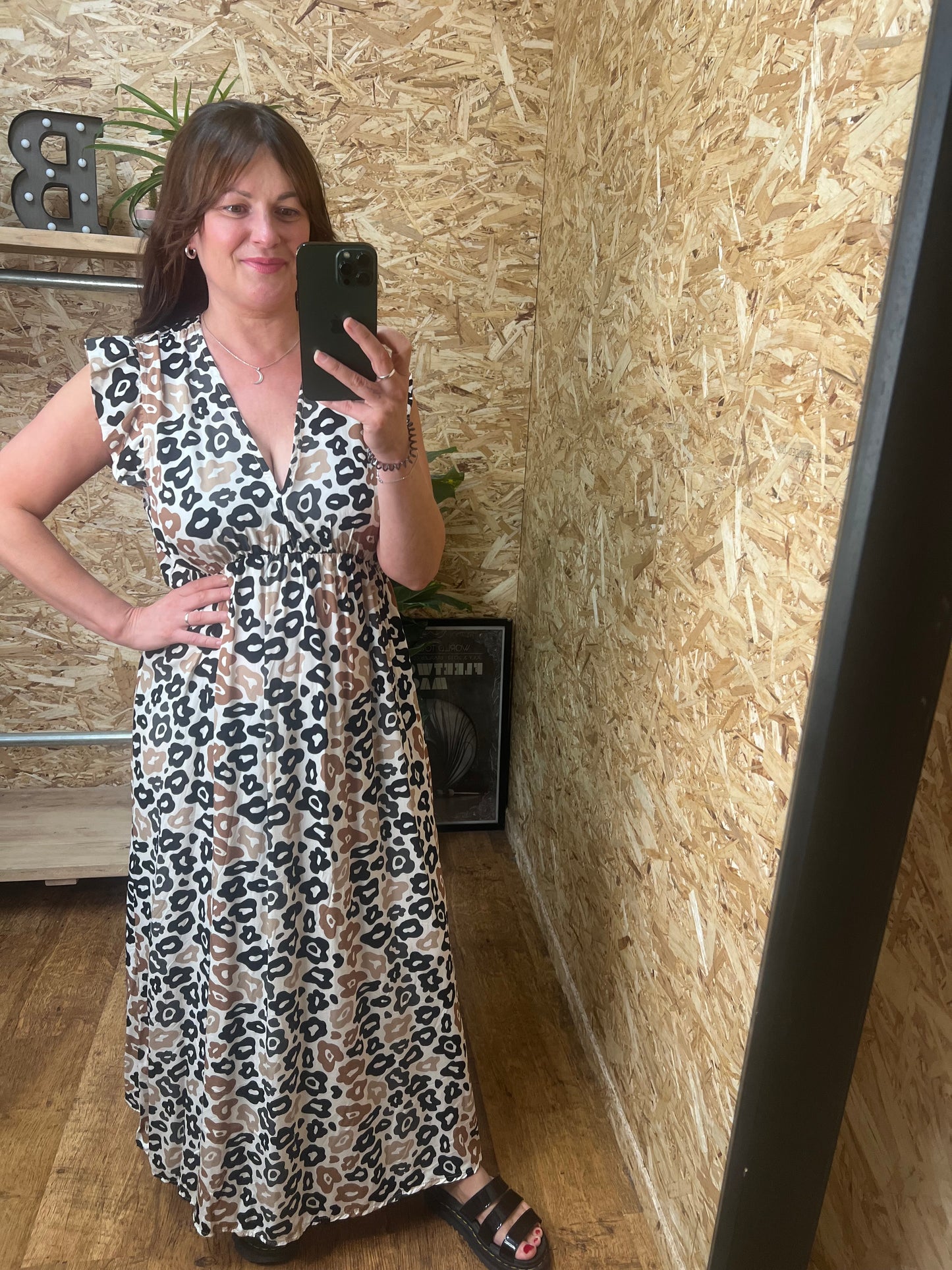 Leopard Frill Sleeve Maxi