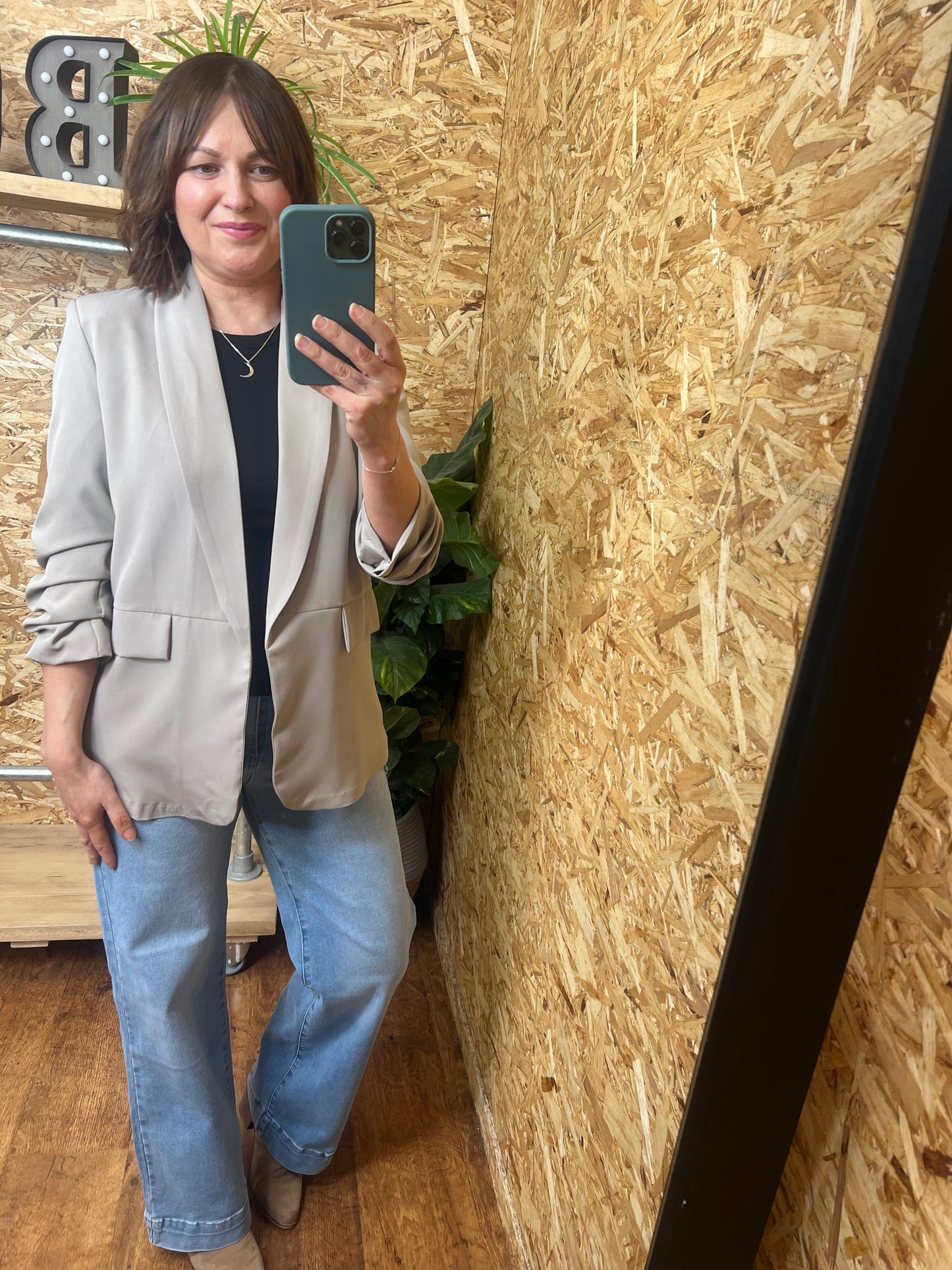 Mocha Ruched Sleeve Blazer