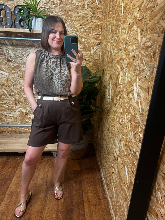 Leopard Ruffle Neck Top
