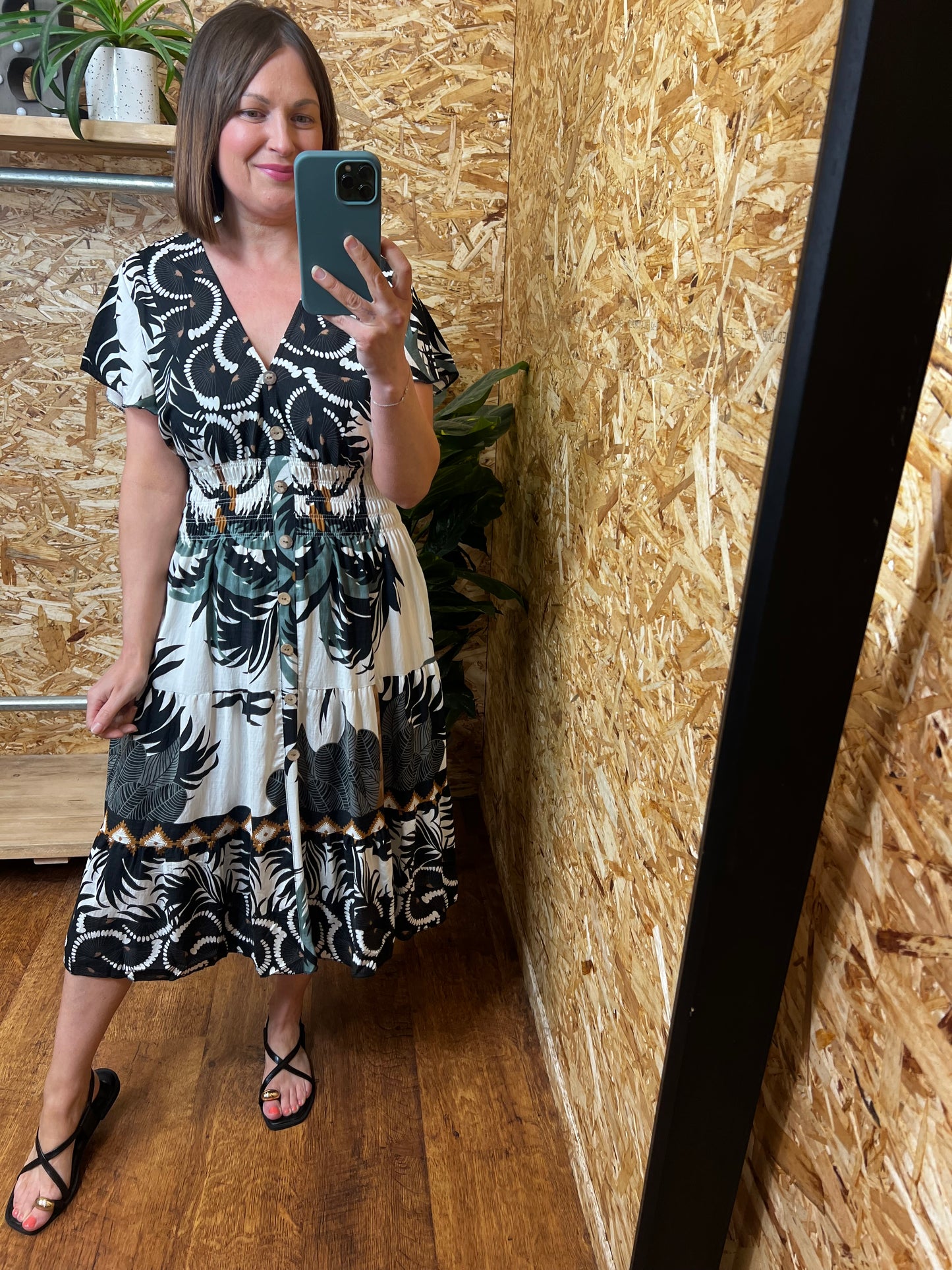 Fan Print Midi Dress