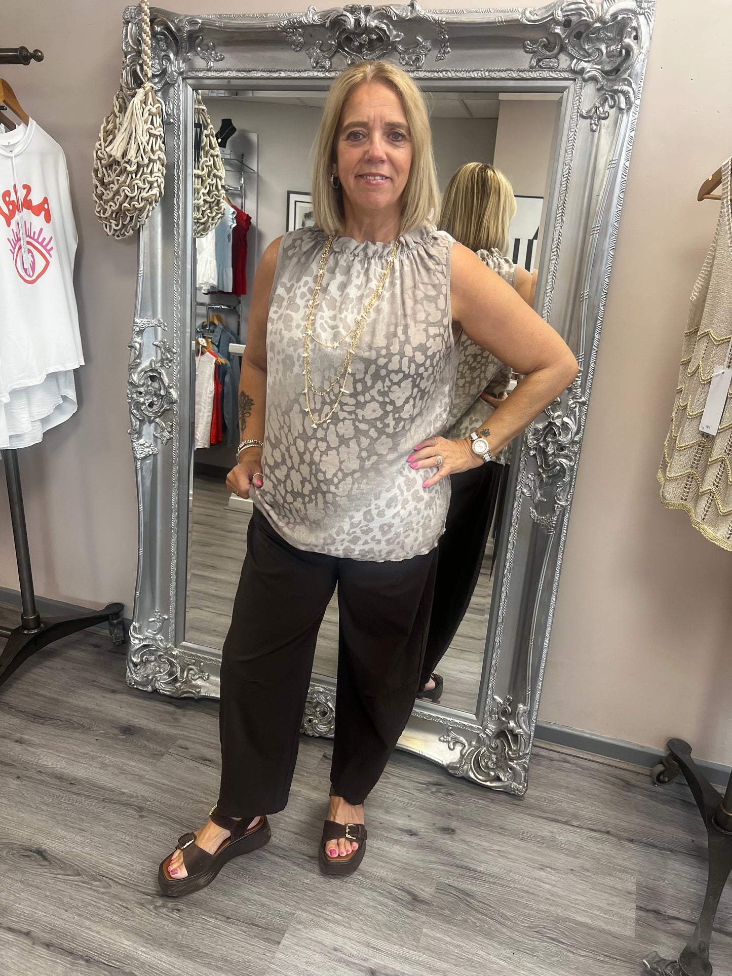 Leopard Ruffle Neck Top