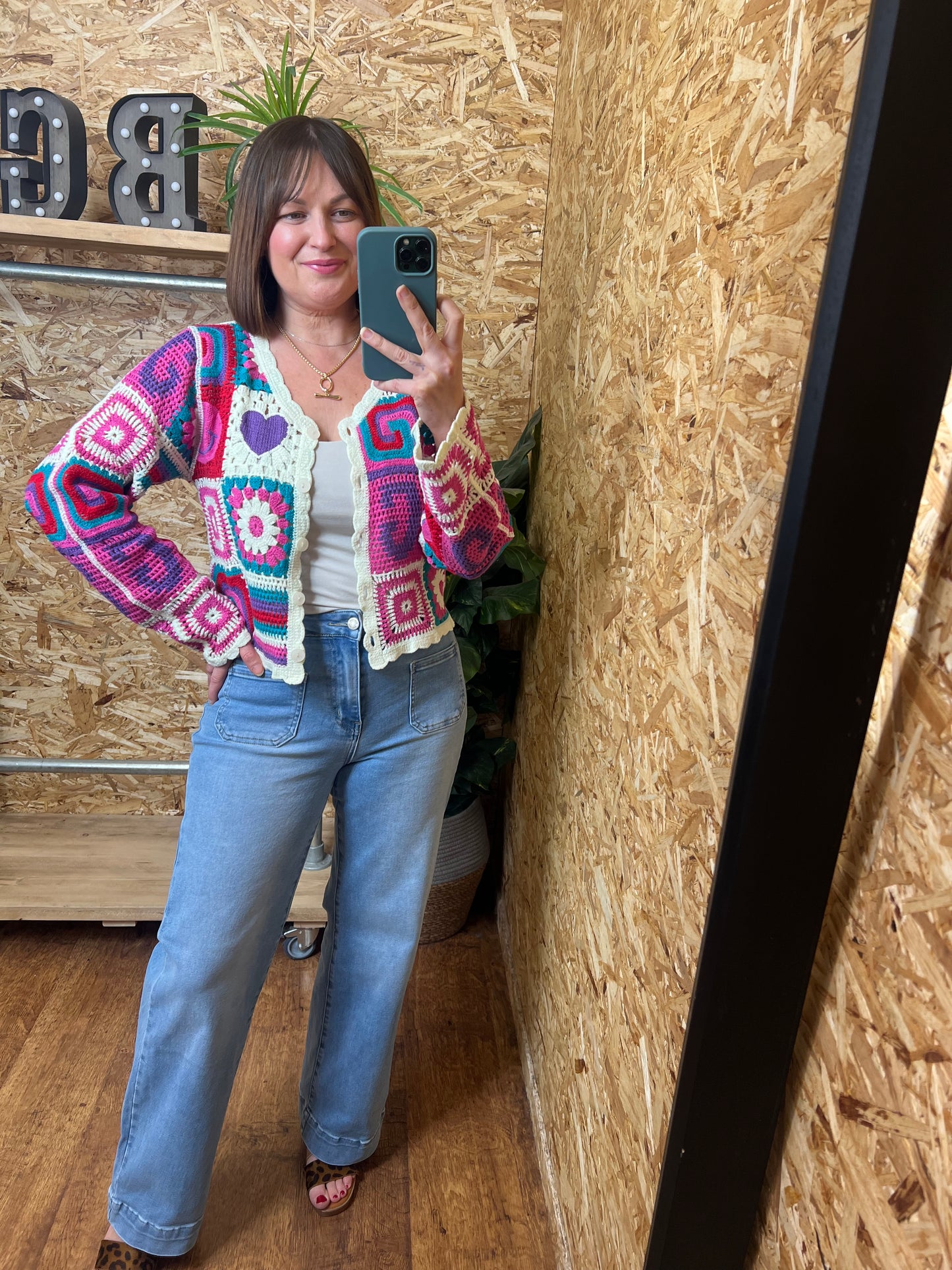 Smiley Heart Crochet Cardigan