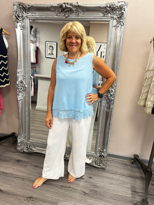 Crochet Trim Sleeveless Top