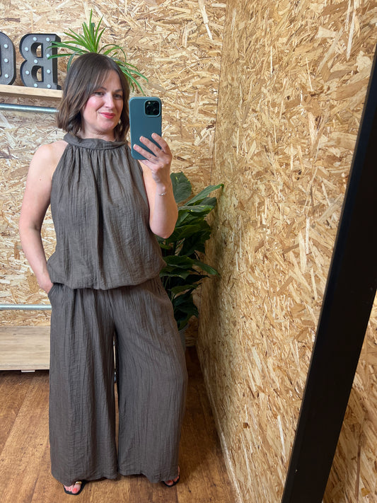 Crinkle Wide Leg Trousers