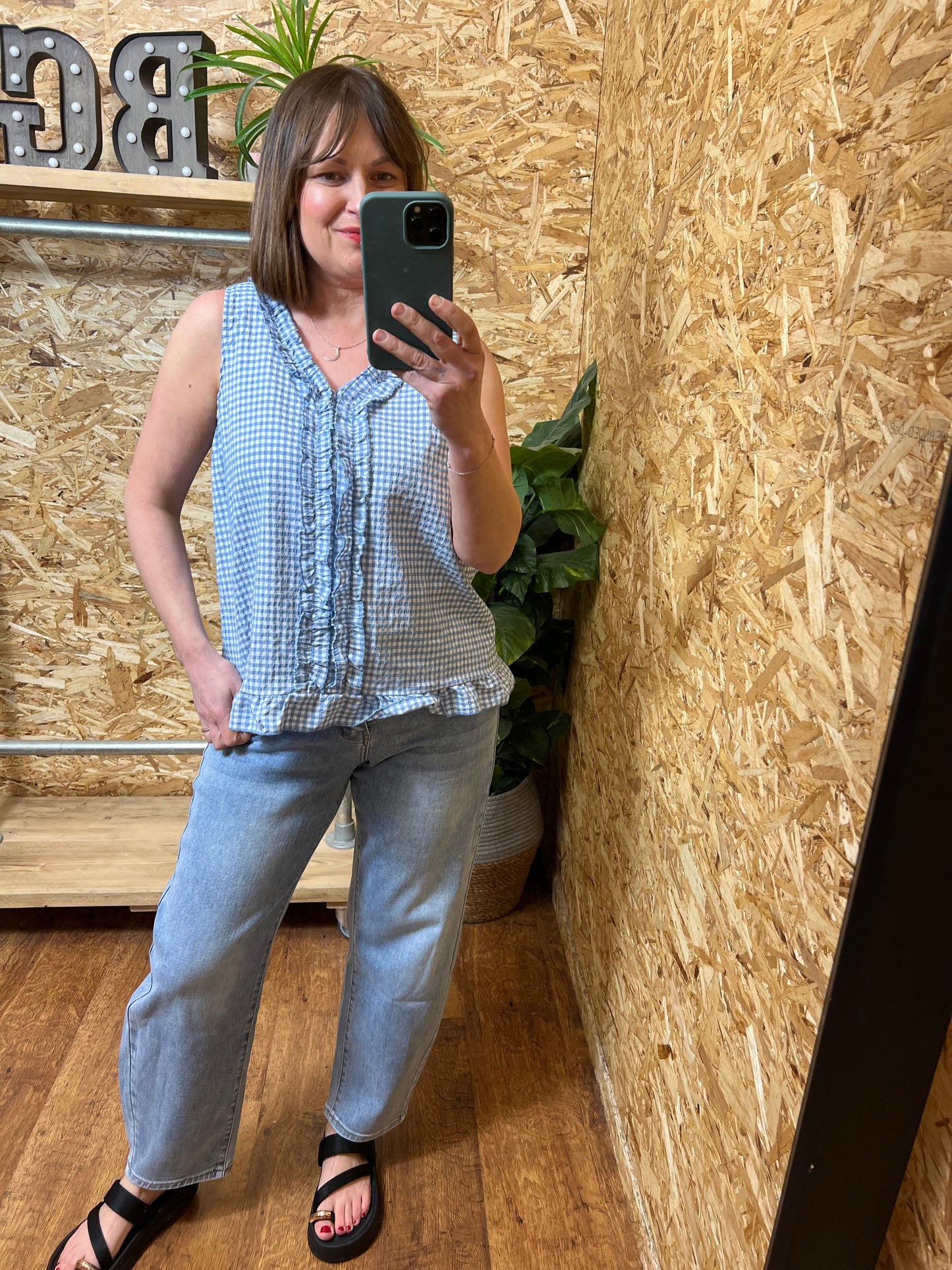 Gingham Frill Top