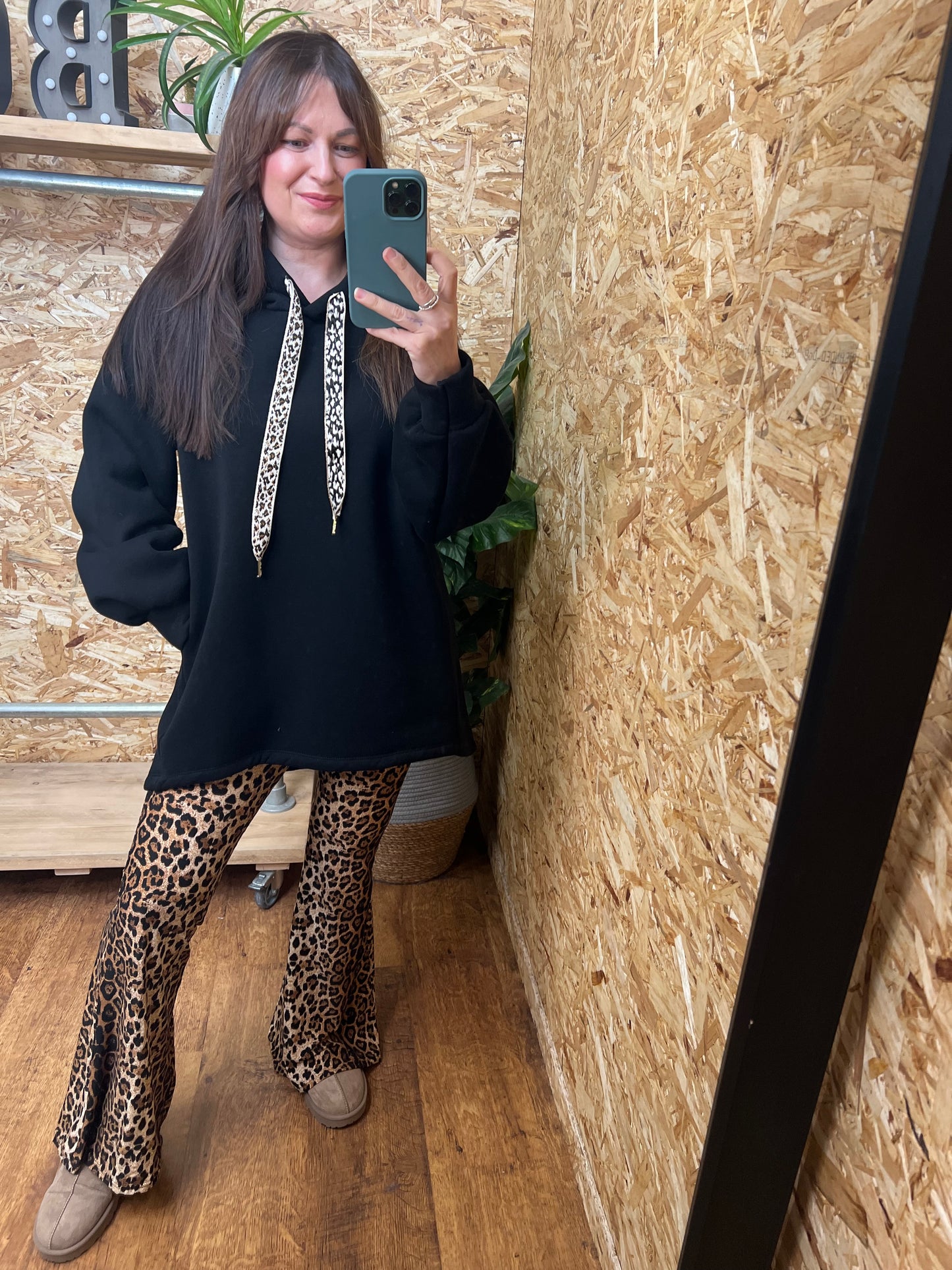 Fleece Lined Leopard Tie Hoodie