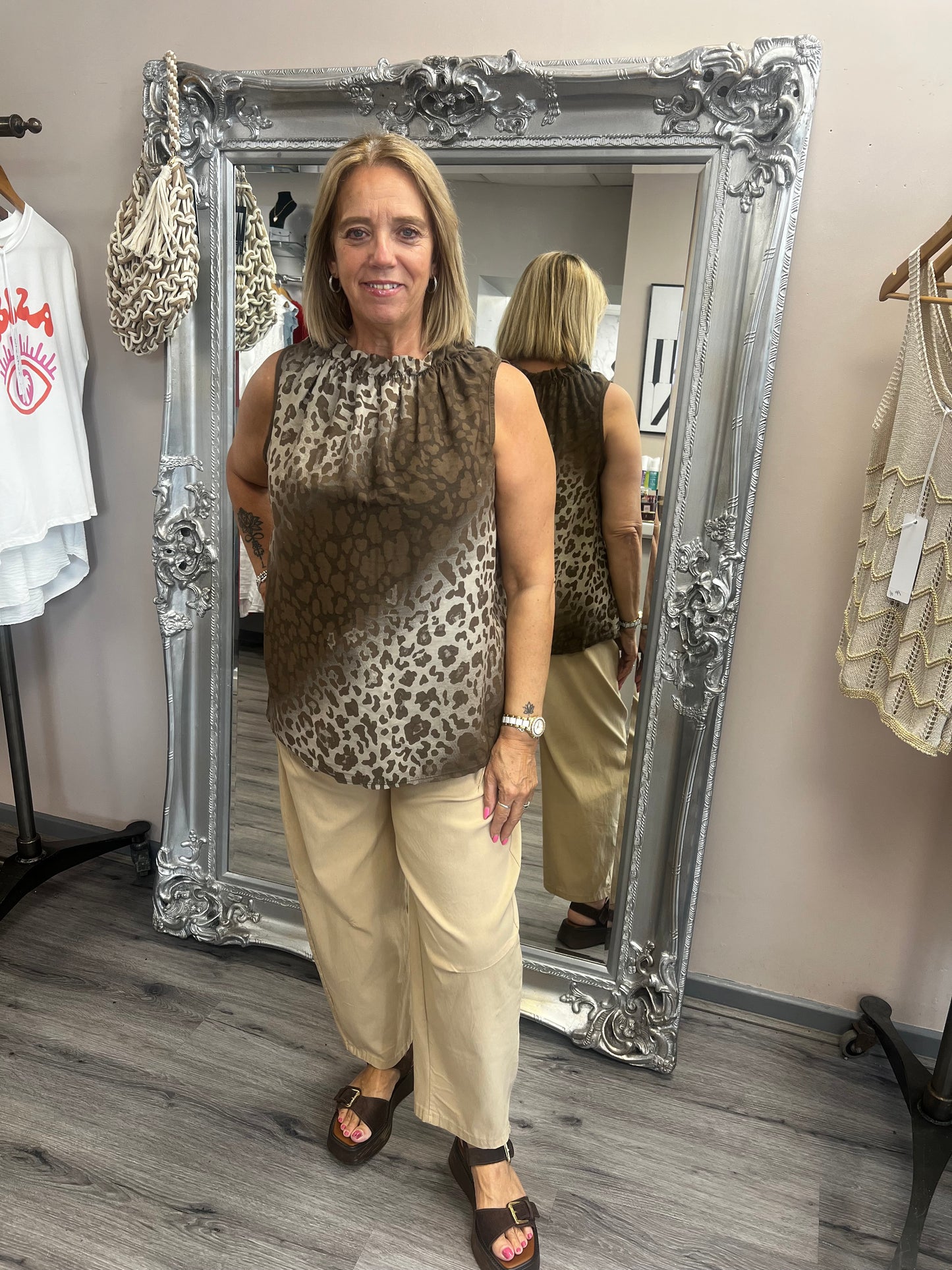 Leopard Ruffle Neck Top