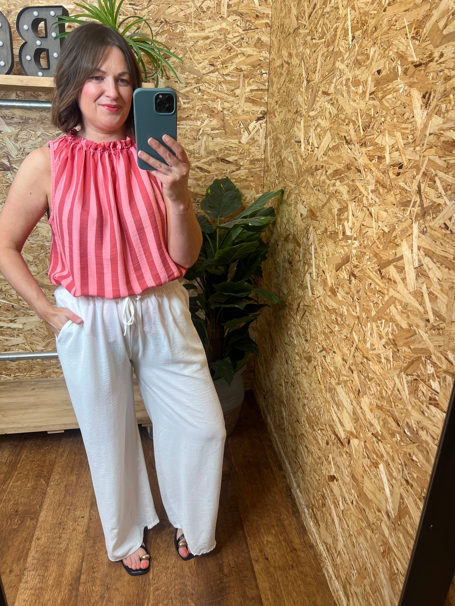 Stripe Ruffle Neck Top
