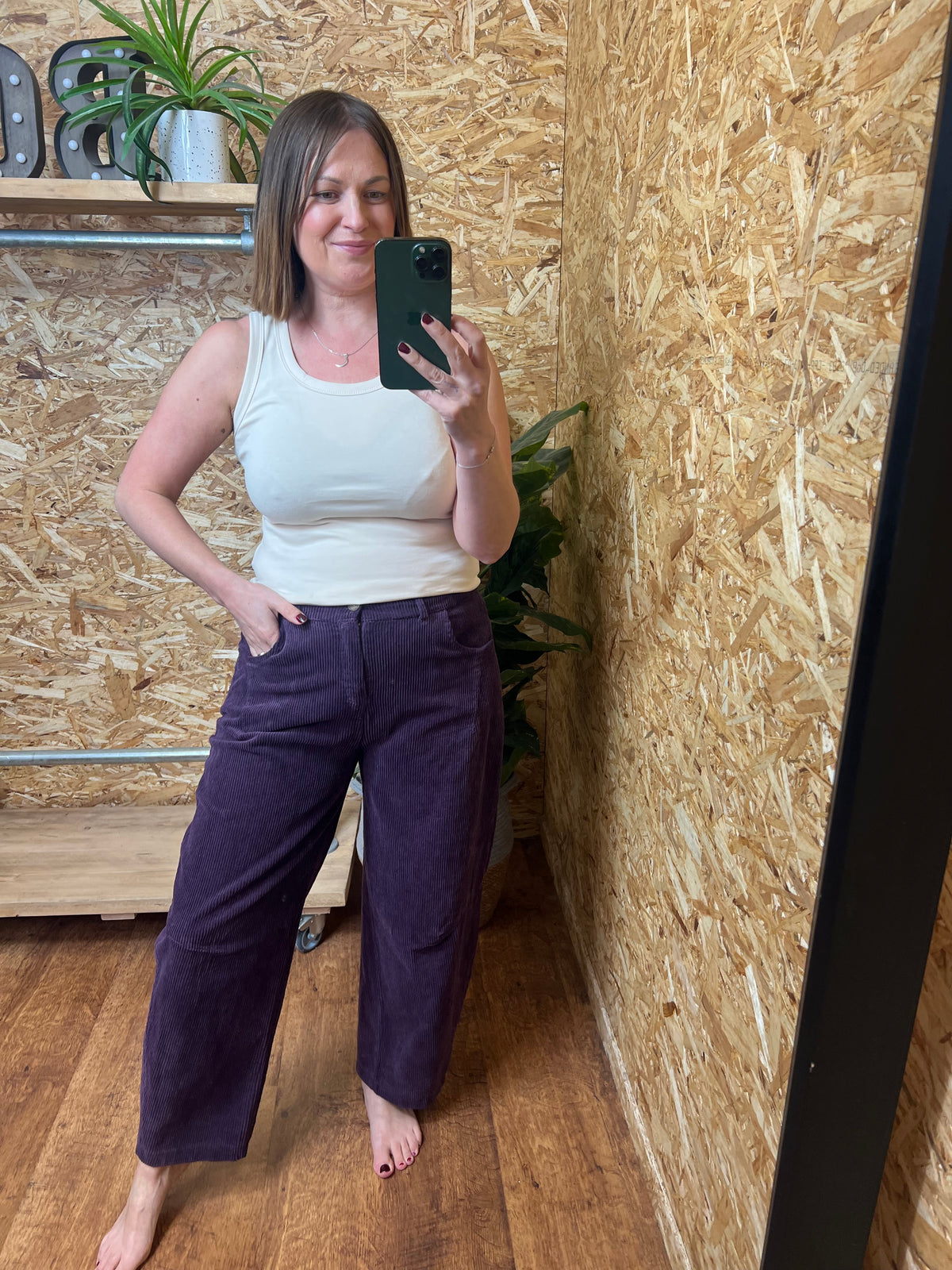 Cord Barrel Leg Trousers