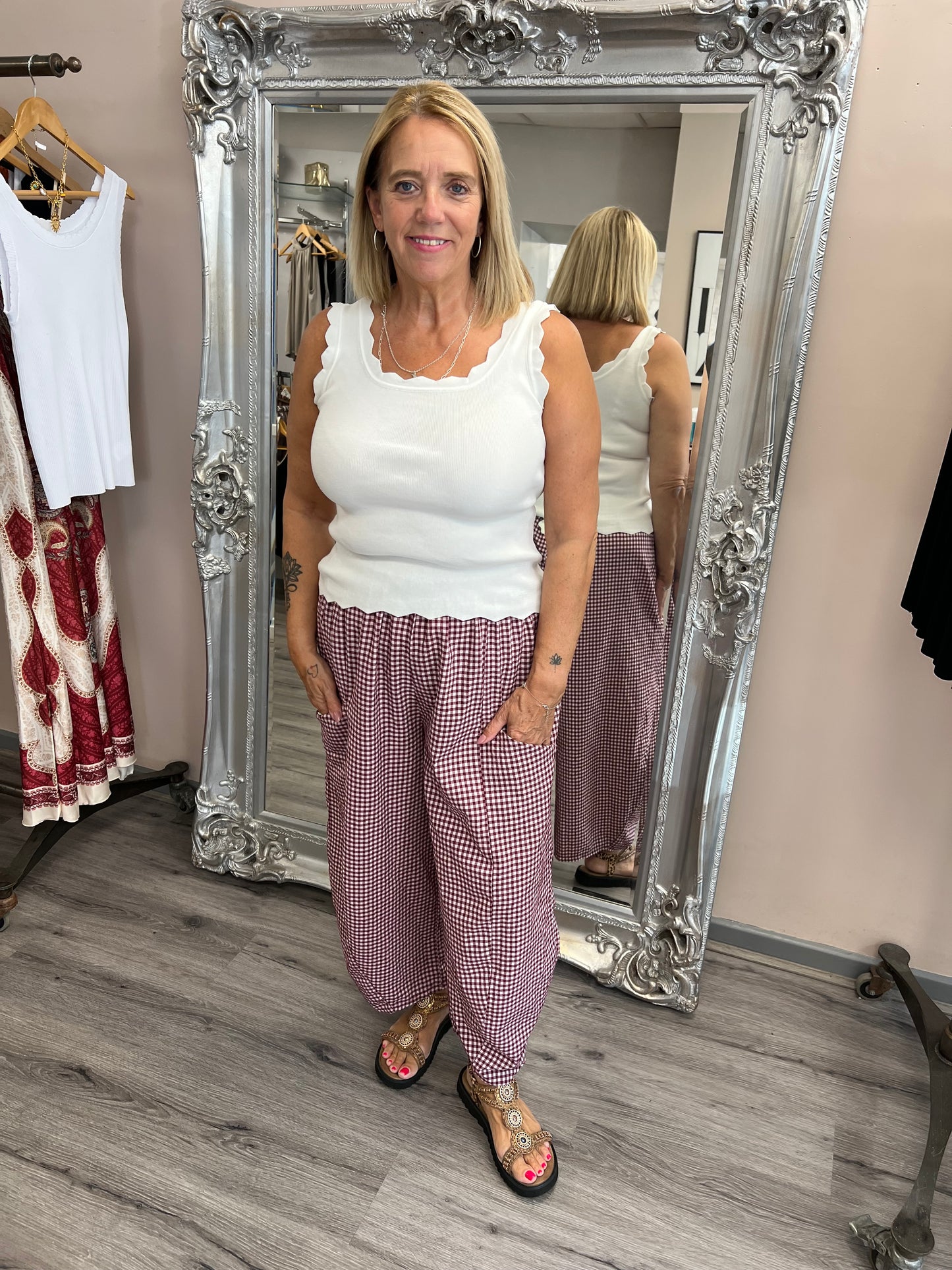 Gingham Barrel Leg Trousers