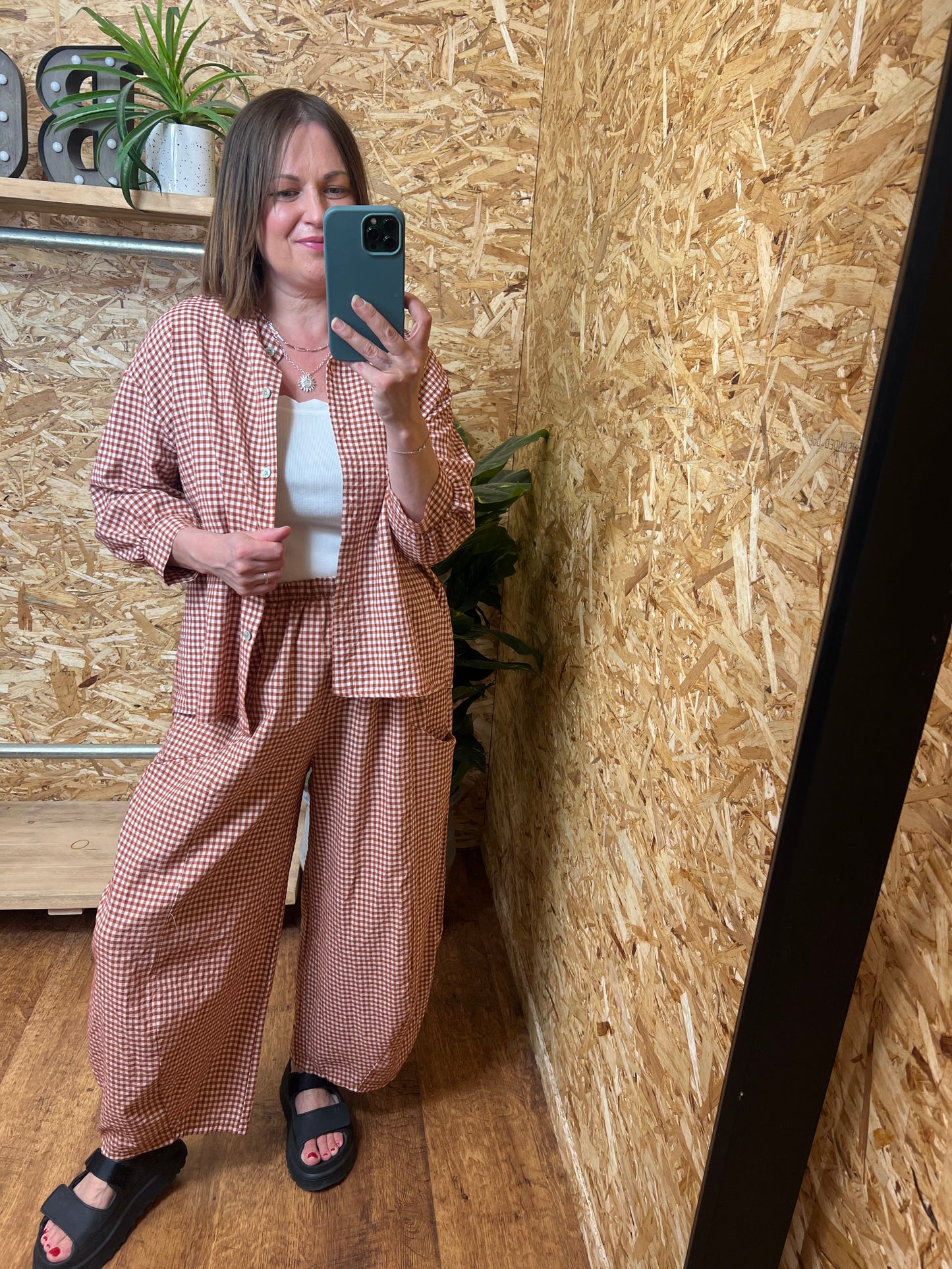 Gingham Barrel Leg Trousers