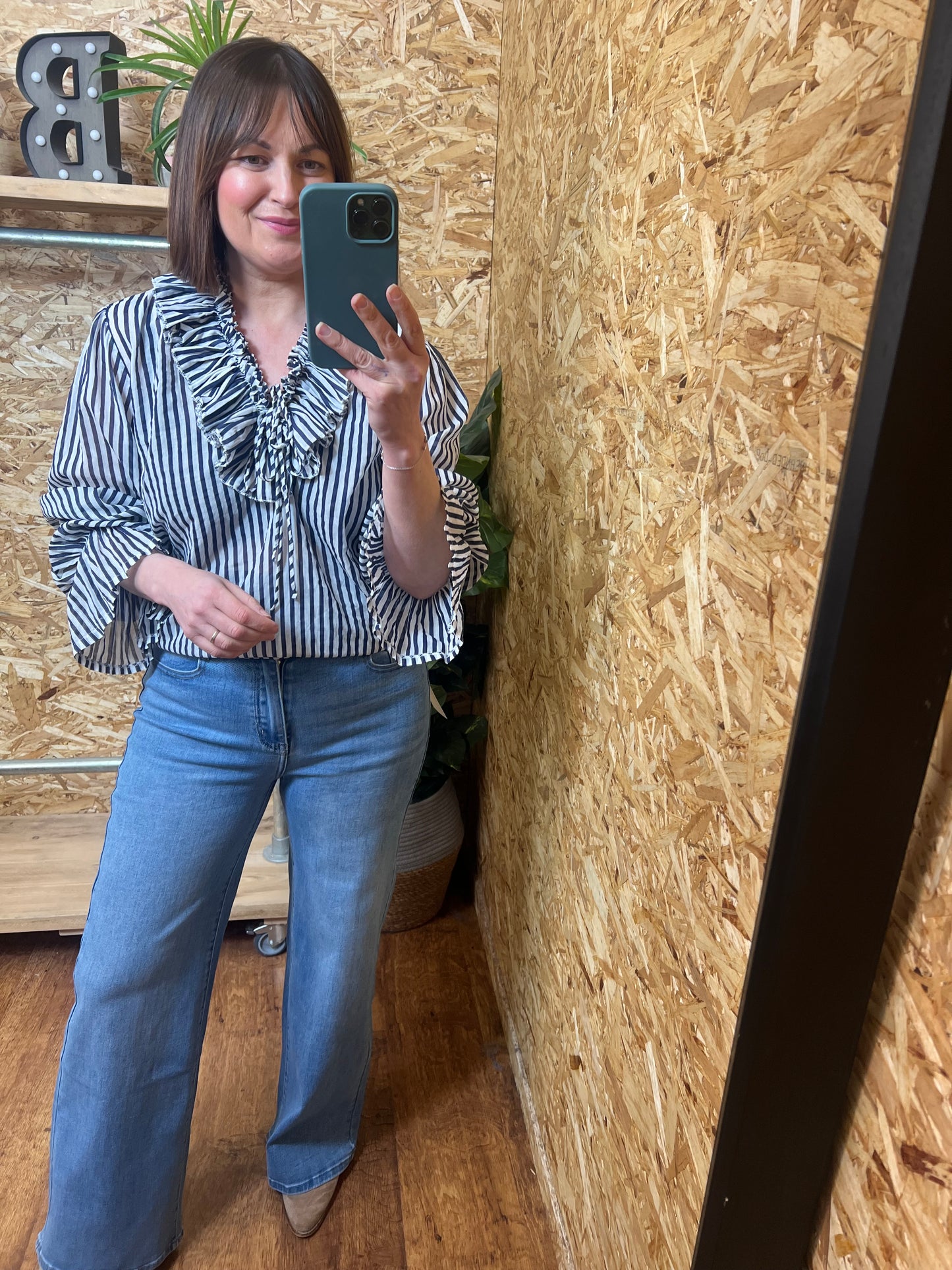 Navy Stripe Ruffle Shirt