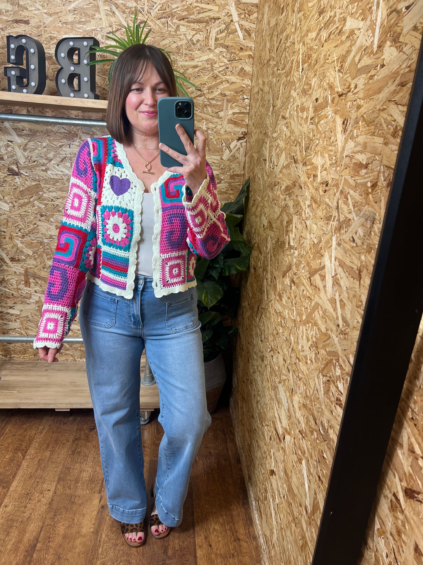 Smiley Heart Crochet Cardigan