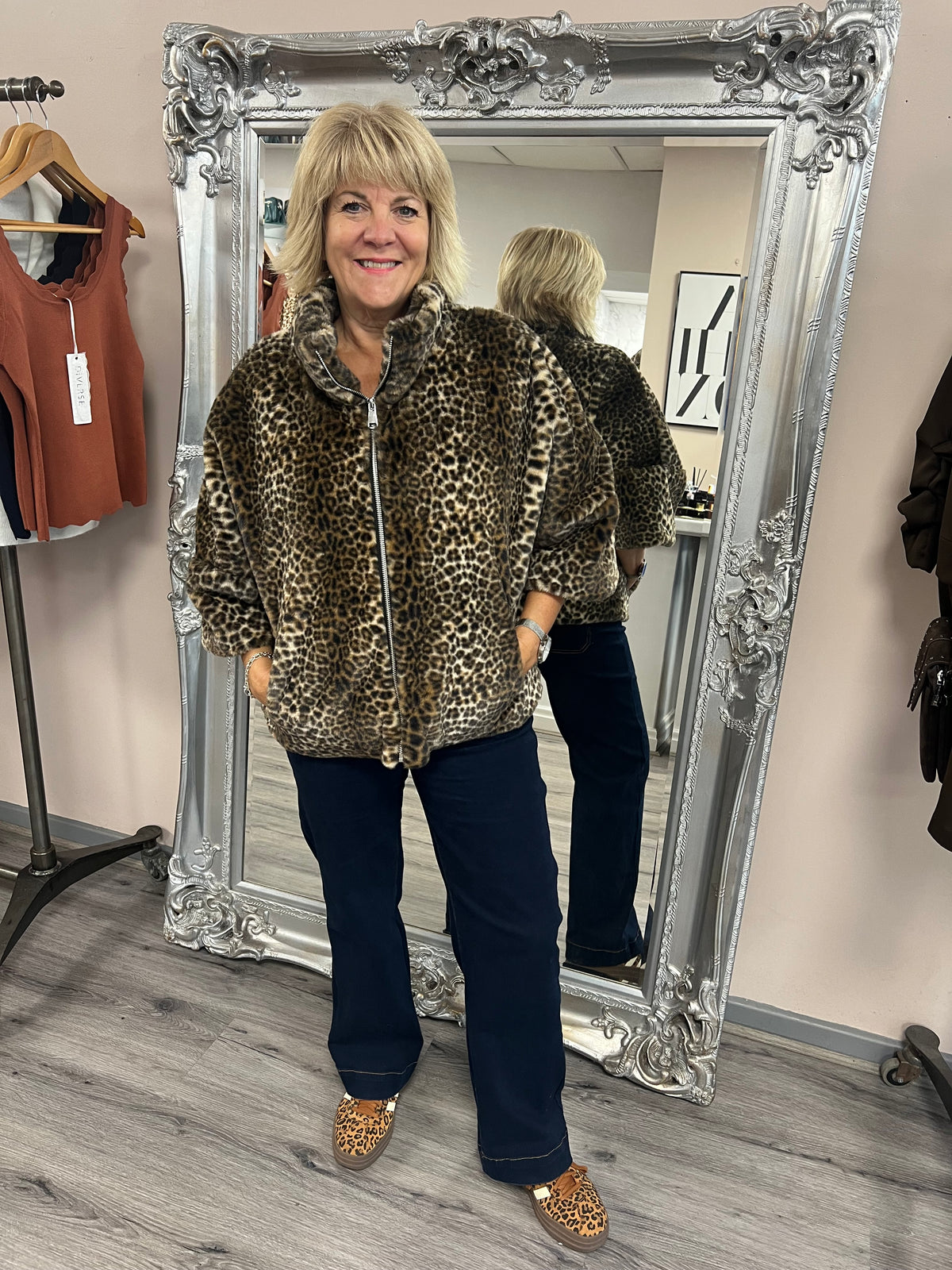 Leopard 3/4 Sleeve Fur Jacket