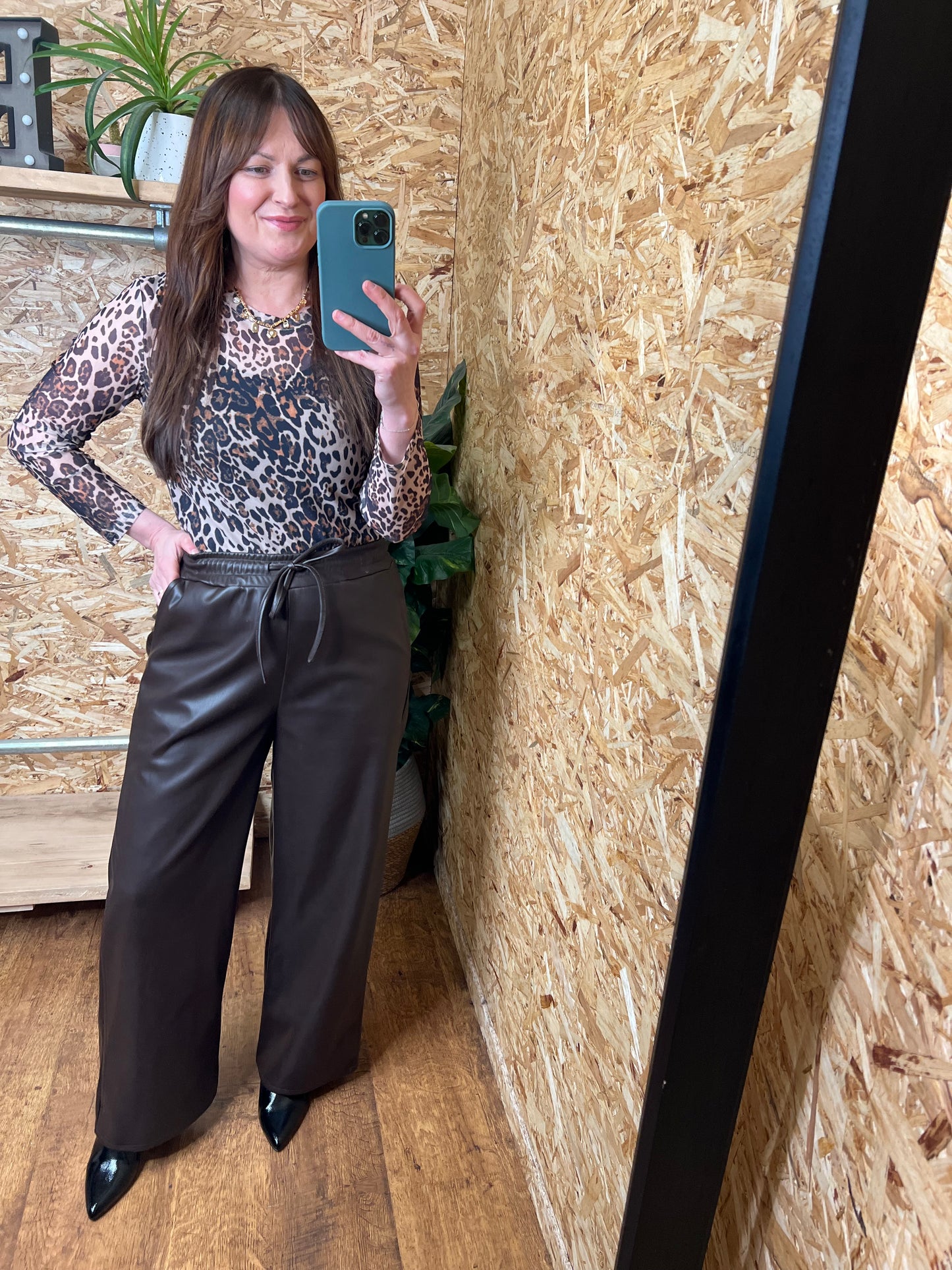 Faux Leather Wide Leg Trousers