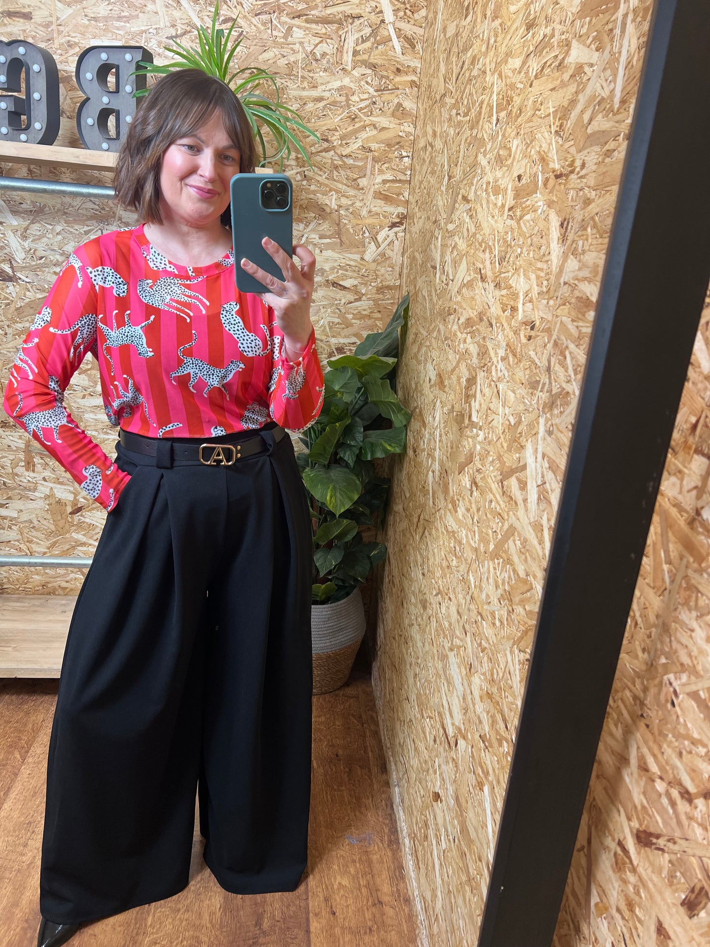 Leopard Stripe Mesh Top