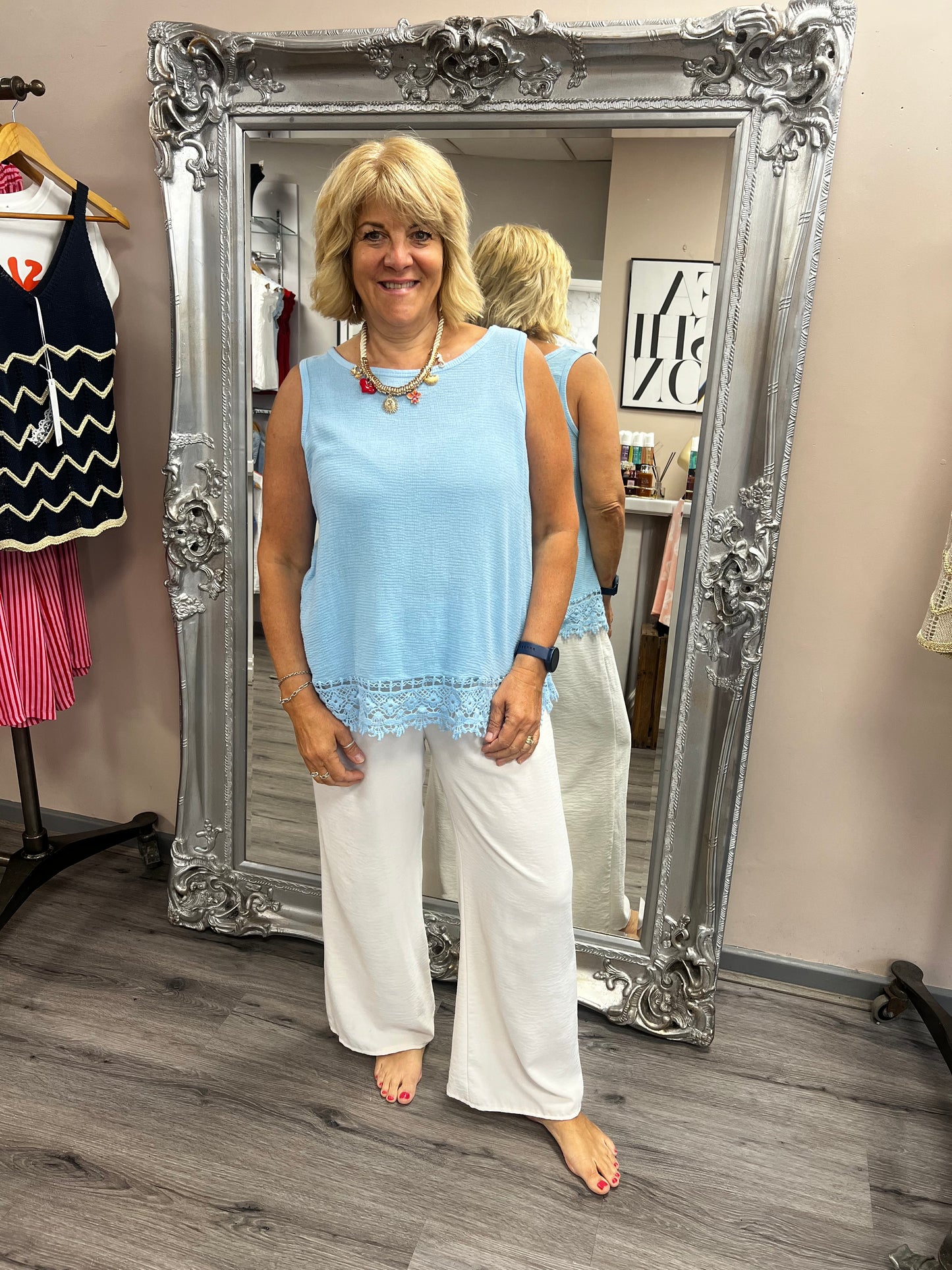 Crochet Trim Sleeveless Top