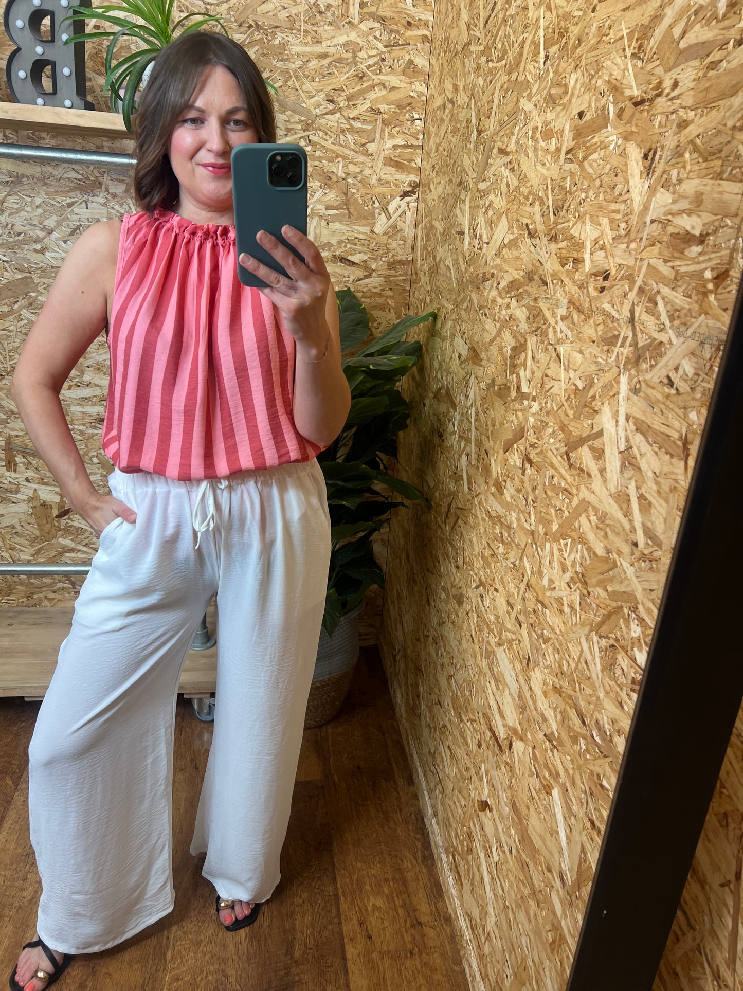 Stripe Ruffle Neck Top