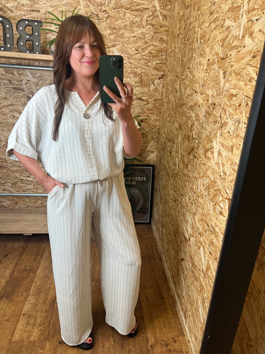 Pinstripe Co Ord Stone