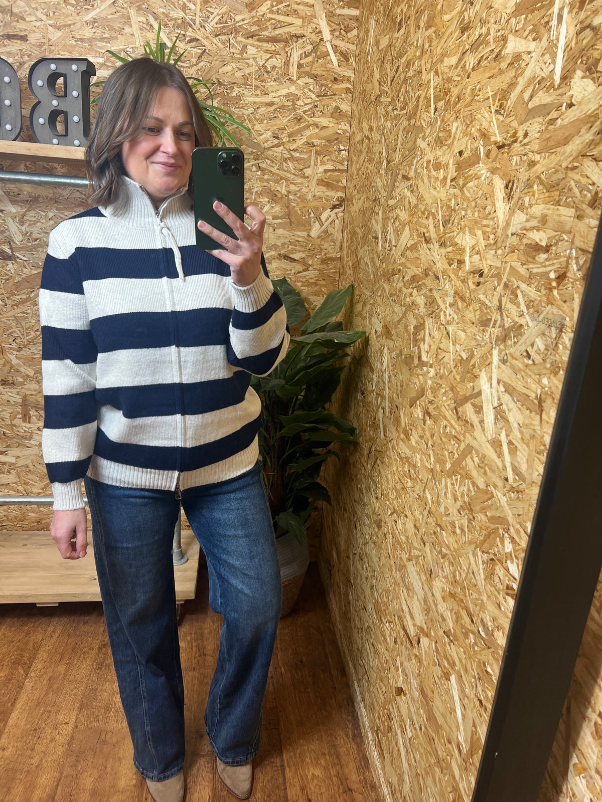 Striped Zip Up Cardigan