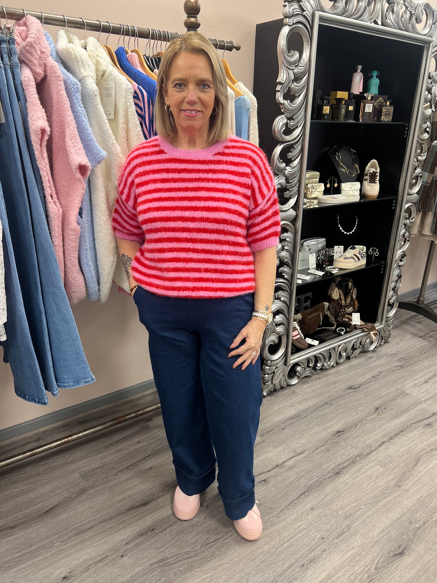 Short Sleeve Stripe Knit