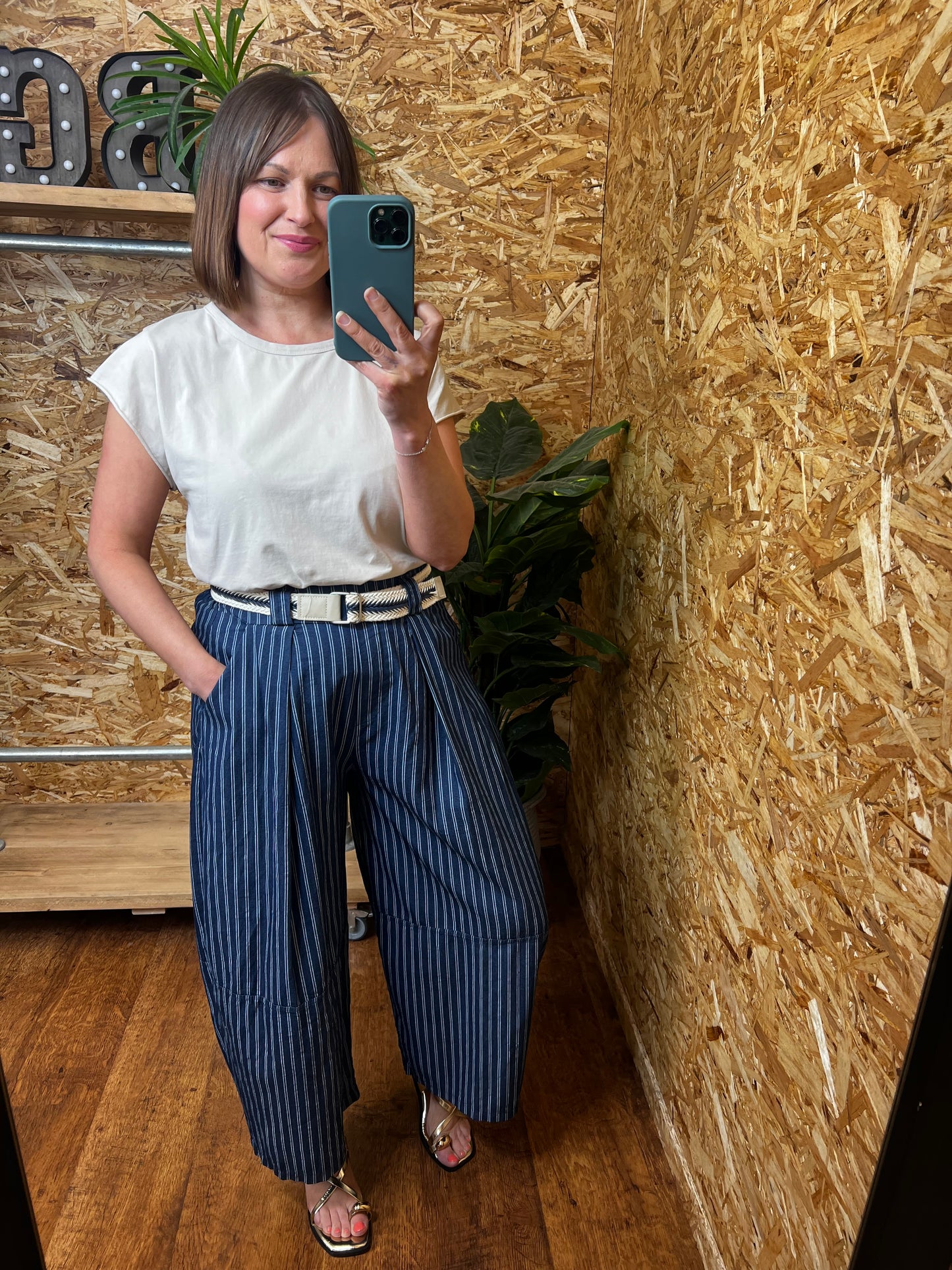 Striped Cotton Barrel Trousers