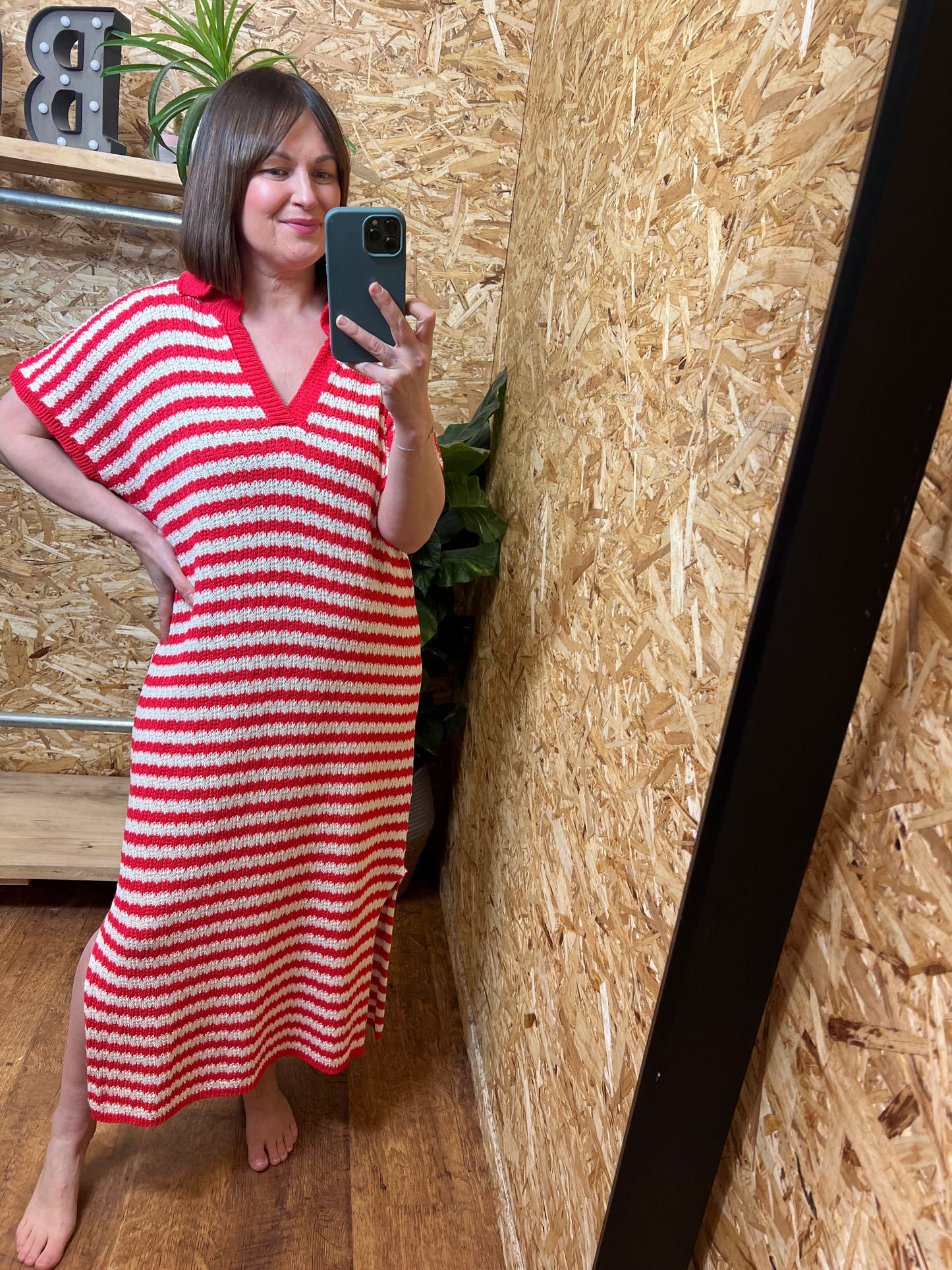 Crochet Stripe Dress - Red/Cream