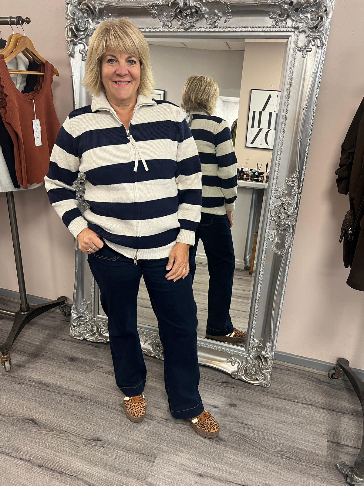 Striped Zip Up Cardigan