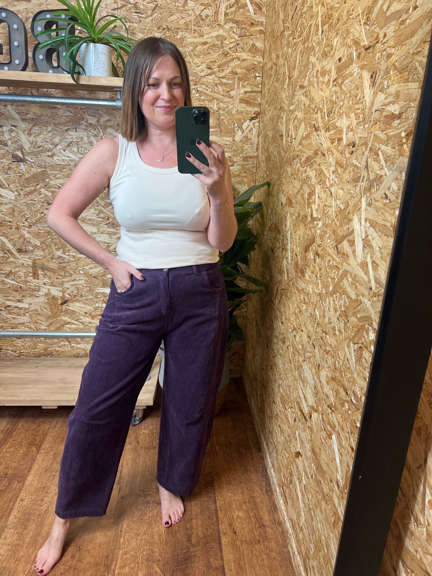 Cord Barrel Leg Trousers