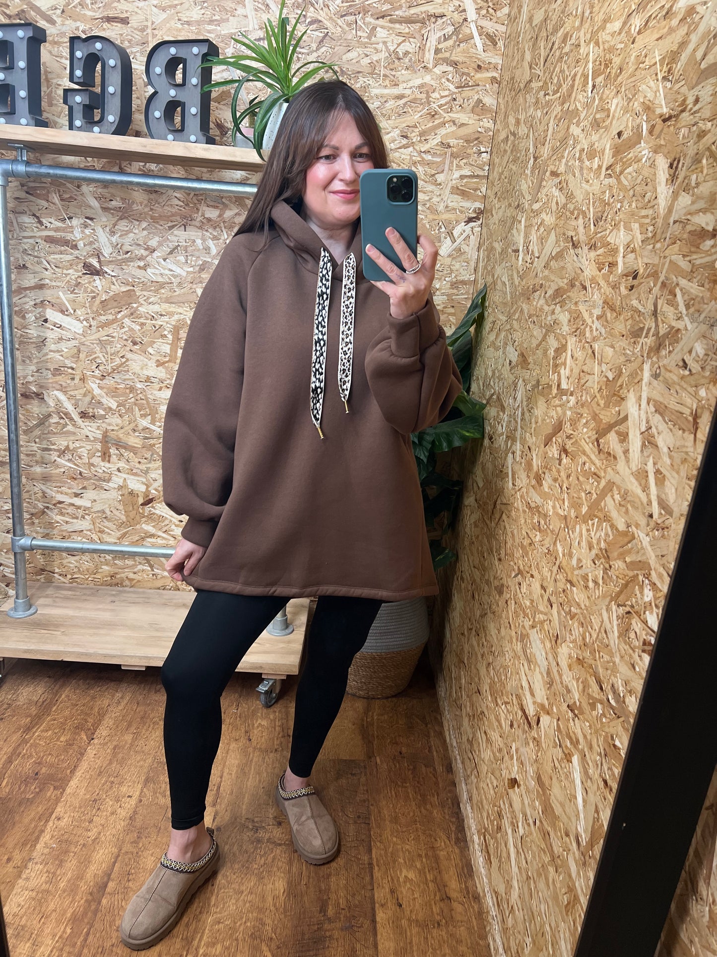 Fleece Lined Leopard Tie Hoodie