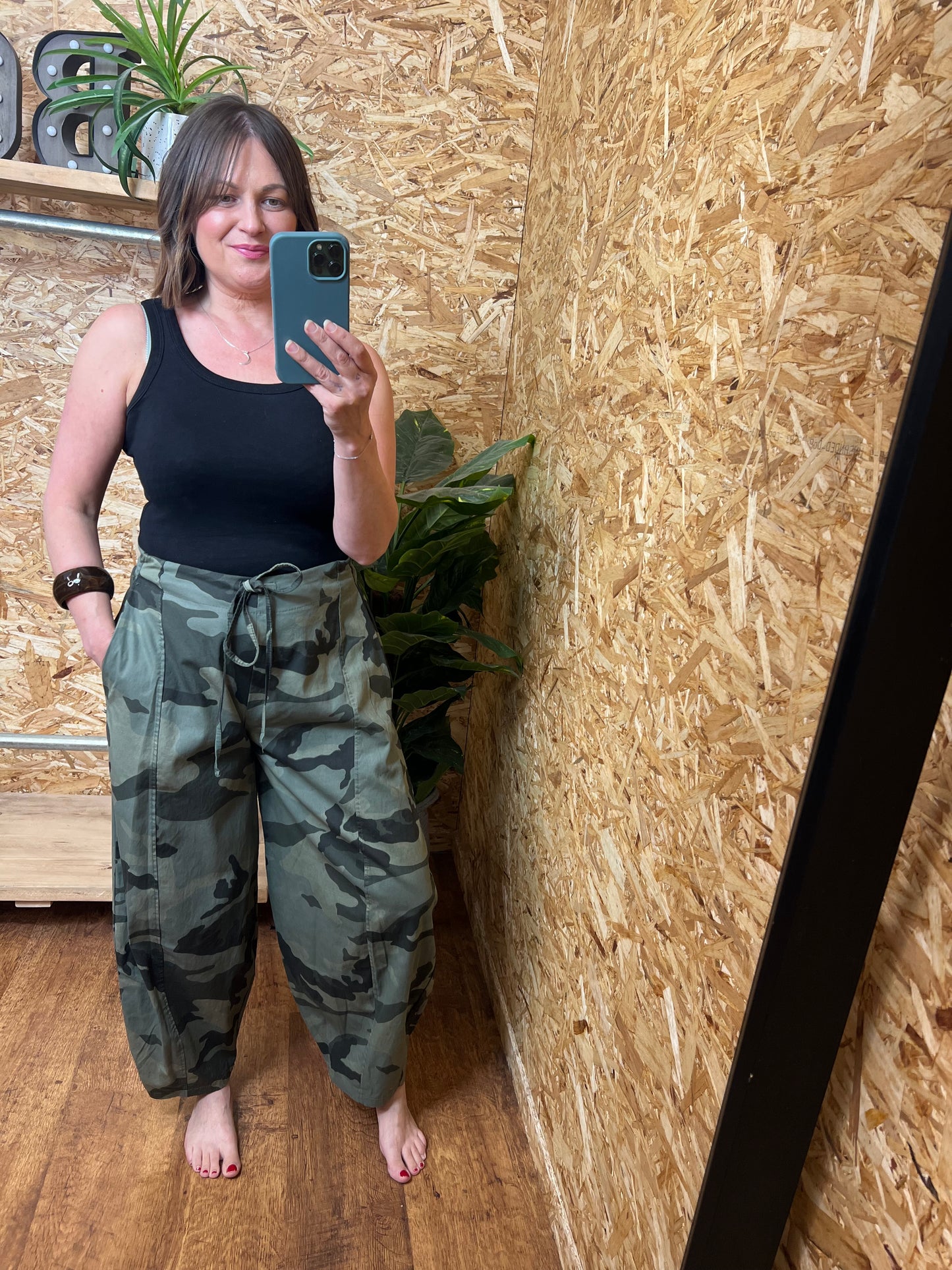 Camo Barrel Leg Trousers