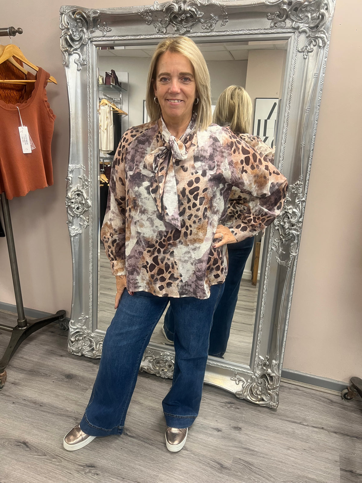 Animal Print Pussy Bow Blouse