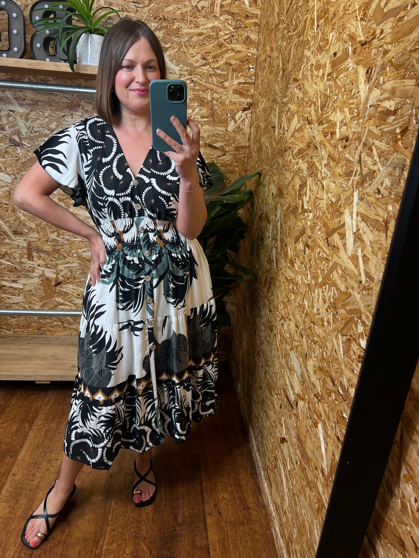 Fan Print Midi Dress